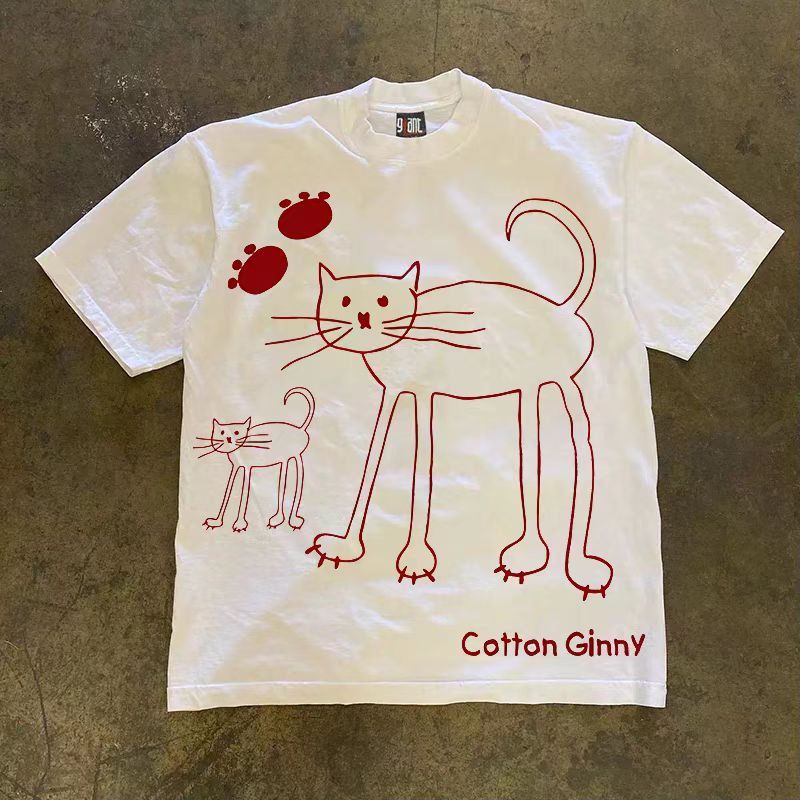 Japanese Brand × Vintage White casual retro cute cat print t-shirt Size US M / EU 48-50 / 2 - 1 Thumbnail