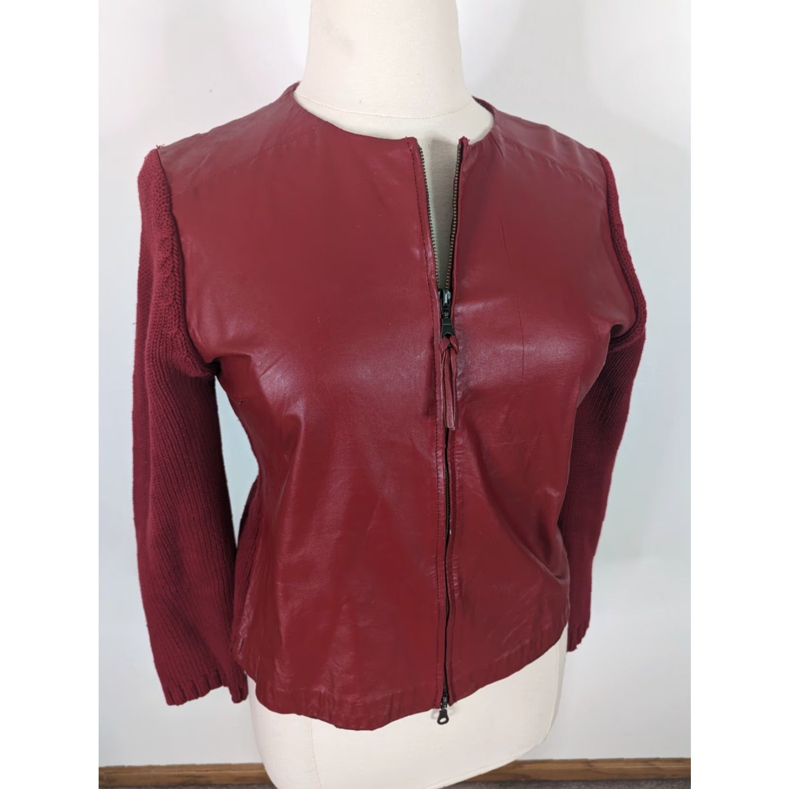 Vintage VINTAGE Y2K Leather Sweater Moto Blazer Red Womens Large Jacket blazer Size L / US 10 / IT 46 - 2 Thumbnail