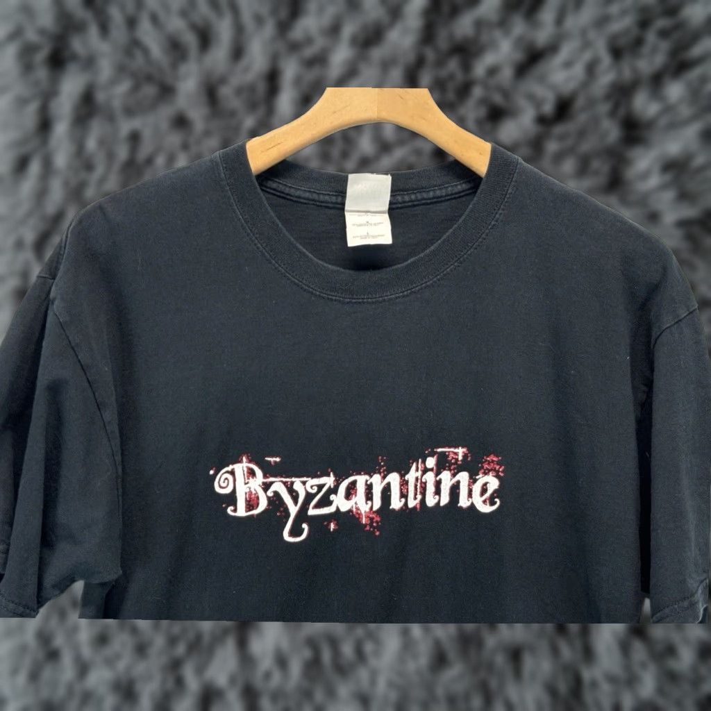 VINTAGE Gildan Byzantine Band T-Shirt Black Large Mens Cotton Tee