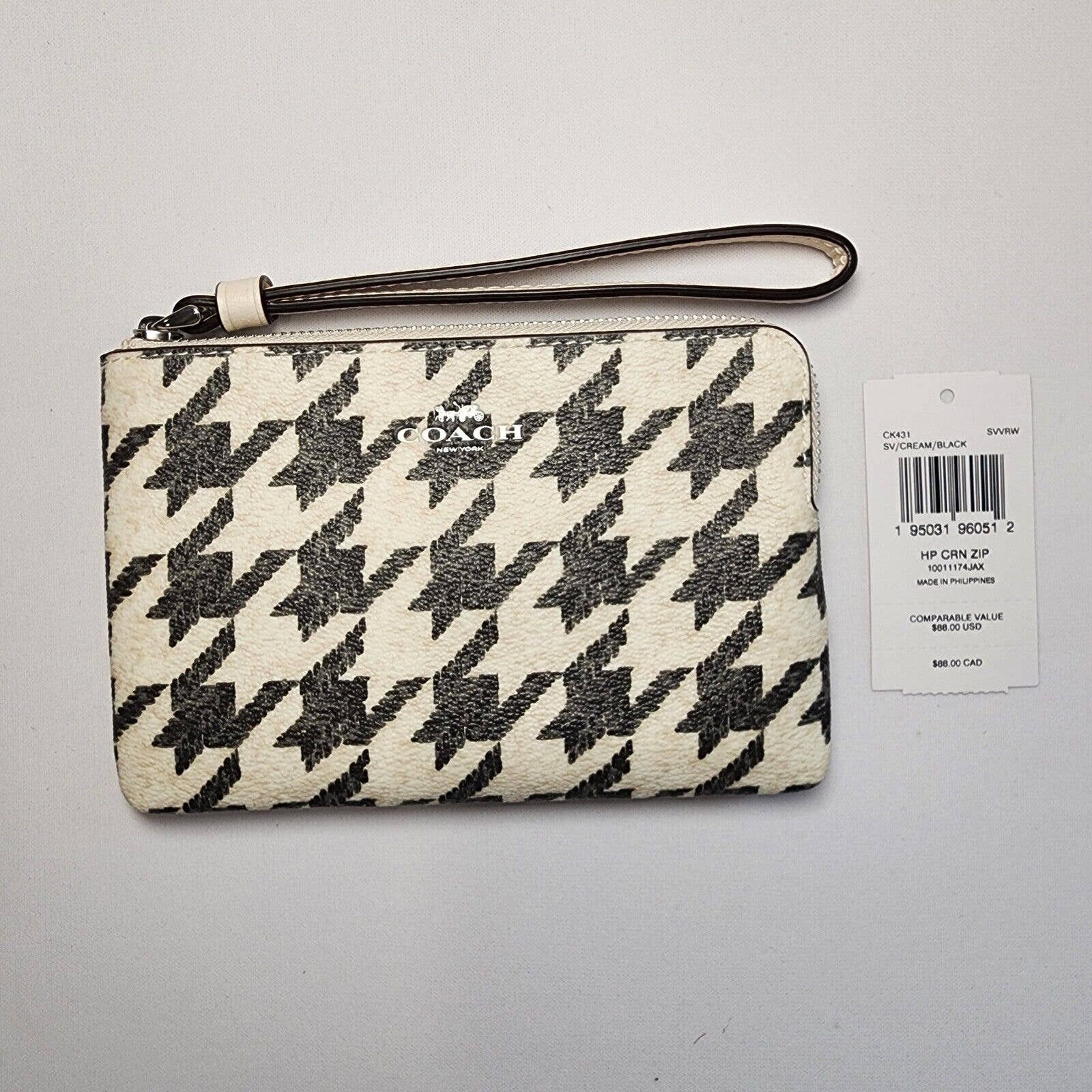 Corner Zip Wristlet With discount Houndstooth Print New