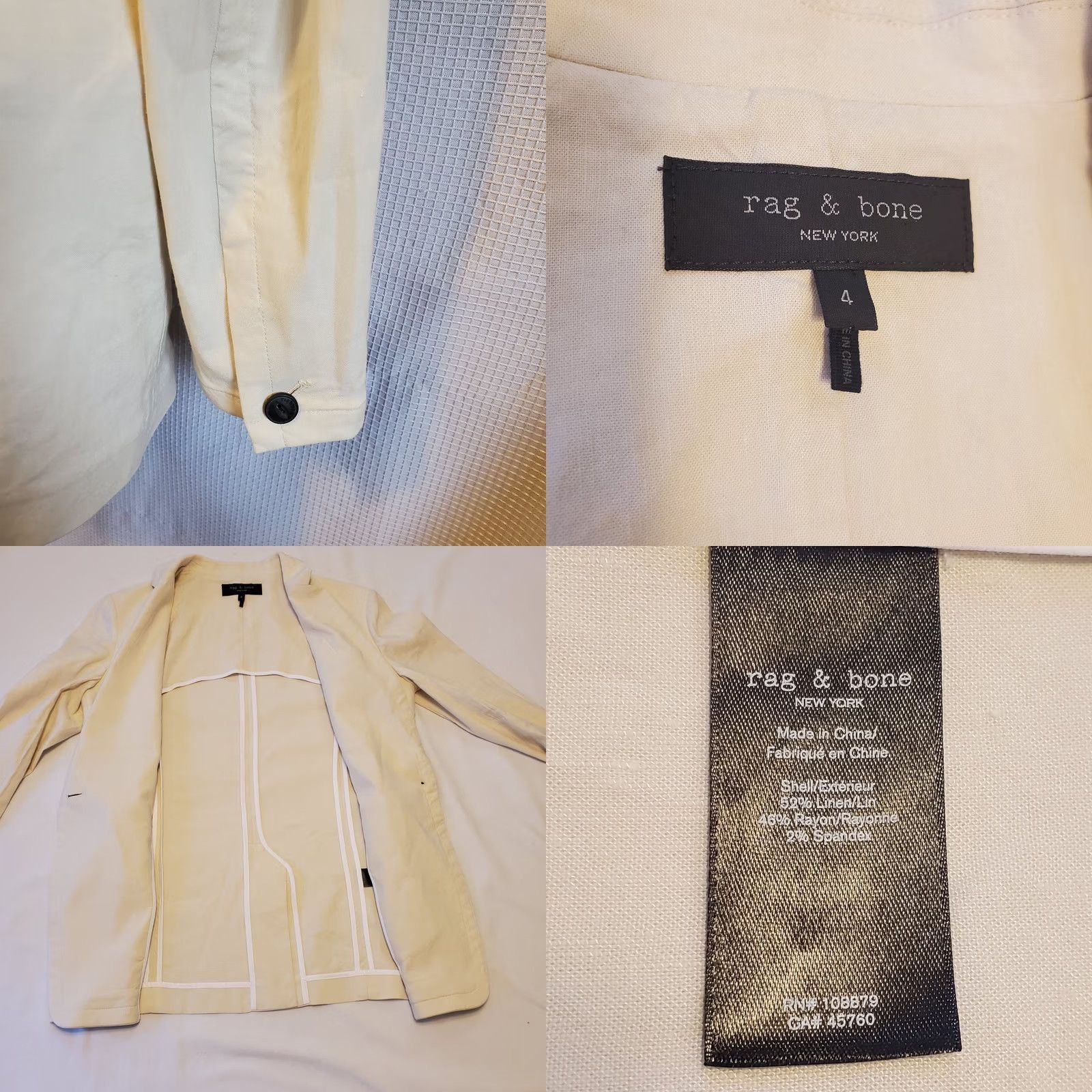 Rag & Bone Rag & Bone Blazer Ivory Linen Classic Mid-Length 1 Button Size 4 Women Shirt/Coat Bohemian/Preppy, Office, Workwear Size S / US 4 / IT 40 - 8 Thumbnail