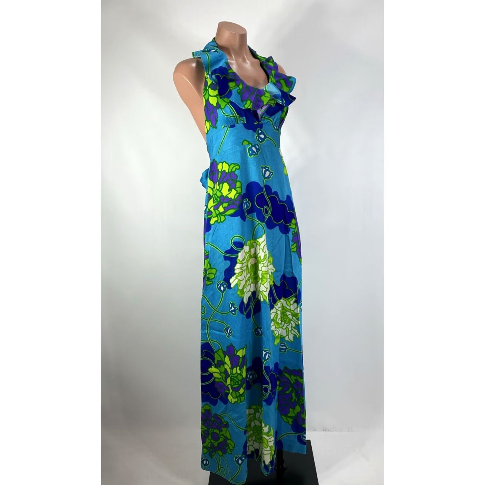 Vintage VINTAGE Pomare Hawaii Maxi Halter Tiki Dress Floral Blue Purple Psychedelic Dress Womens 70s 60s Hawaiian Casual Party/Cocktail Summer Fall Size M / US 6-8 / IT 42-44 - 4 Thumbnail