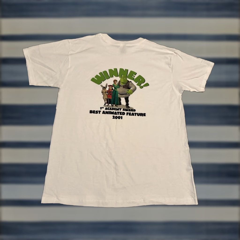 Fruit Of The Loom VINTAGE DreamWorks Shrek 2001 Academy Award Winner Movie Promo Tee T-Shirt Large Mens White Cotton Short Sleeve Crew Neck Graphic Print L Size US L / EU 52-54 / 3 - 1 Thumbnail