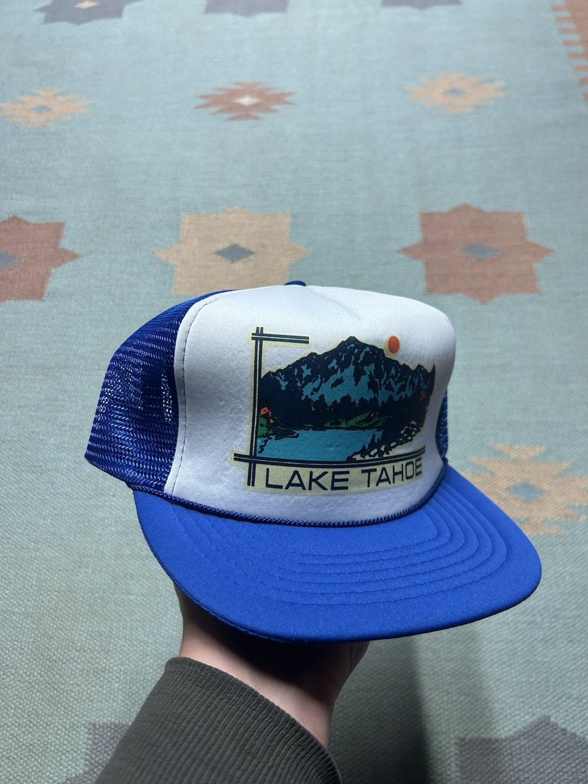 Vintage Vtg trucker hat Lake Tahoe California Sun mountains NOS blue Size ONE SIZE - 1 Thumbnail
