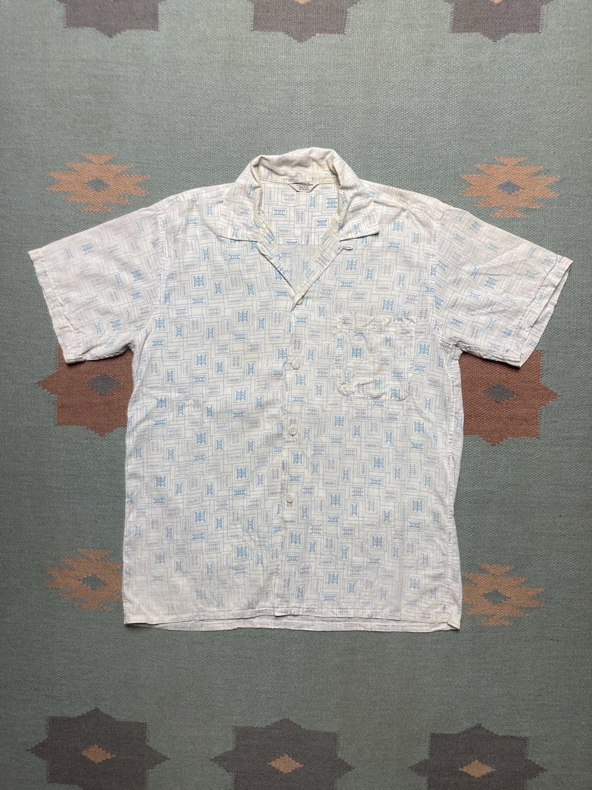 Vintage 1950s short sleeve button shirt loop collar cotton small Size US S / EU 44-46 / 1 - 1 Thumbnail