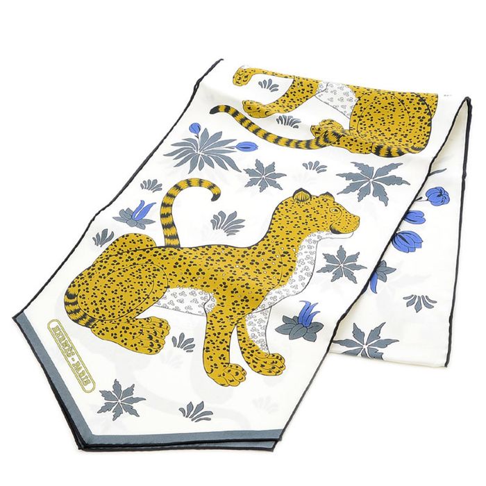 Hermes HERMES Silk Scarf Maxi Twilly Leopard White Mordre Grise 100% ...