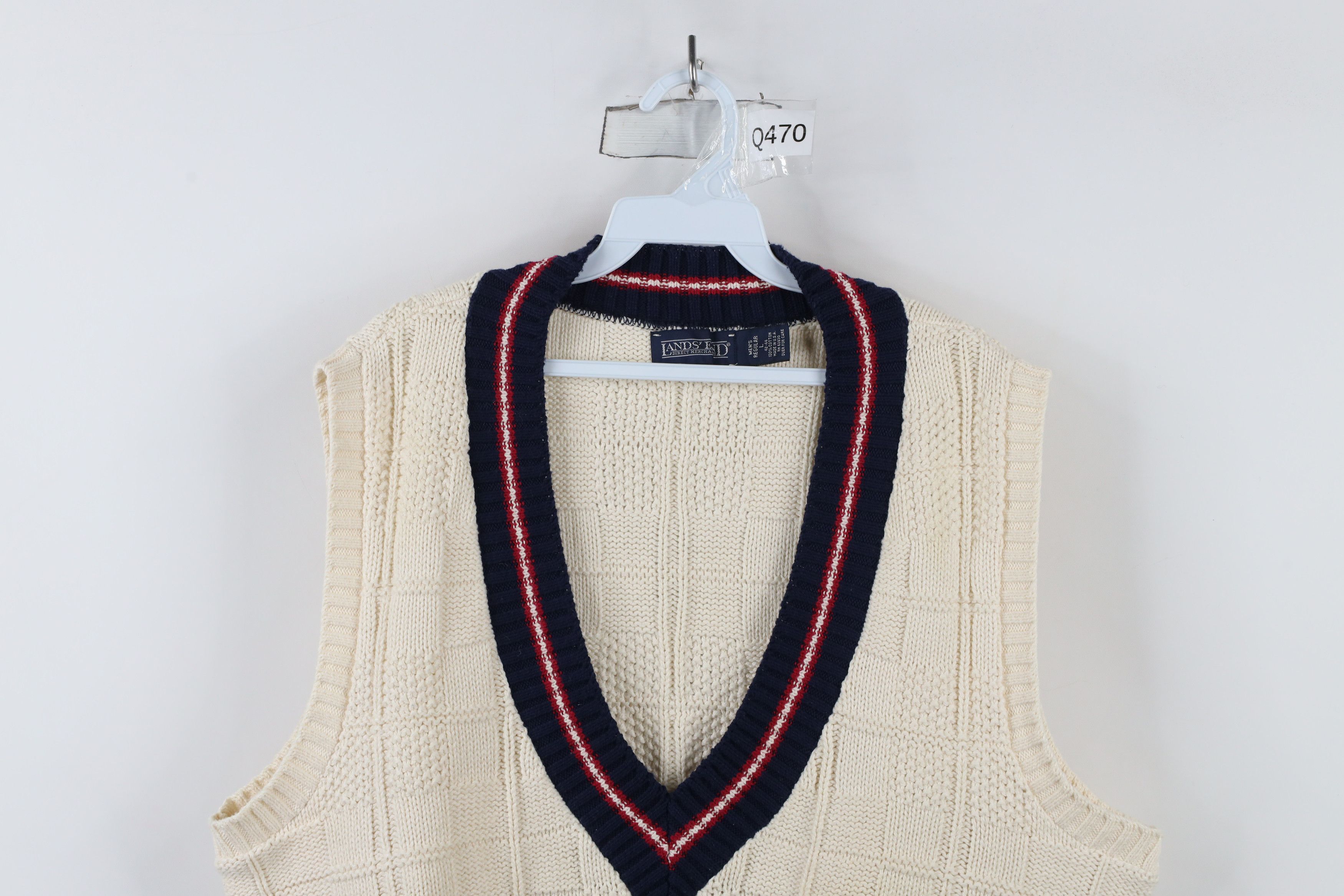 Lands' End × Vintage Vintage 90s Lands End Cotton Knit V-Neck Sweater Vest USA Size US L / EU 52-54 / 3 - 2 Thumbnail