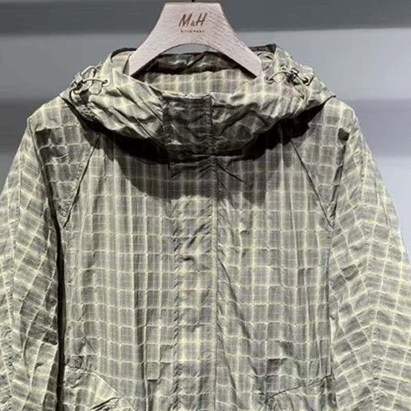 Streetwear Casual Hooded Folded Japanese Plaid Jacket