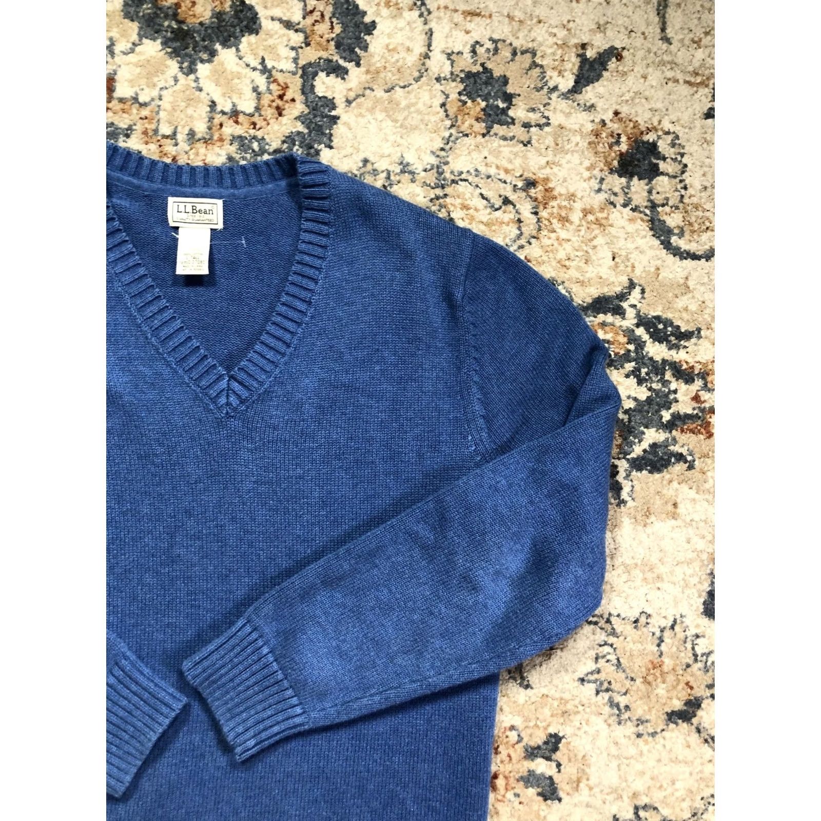 Vintage L.L.Bean Sweater Mens LT Large Tall Blue V-Neck Cotton Knit Pullover Long Sleeve Size US L / EU 52-54 / 3 - 4 Thumbnail