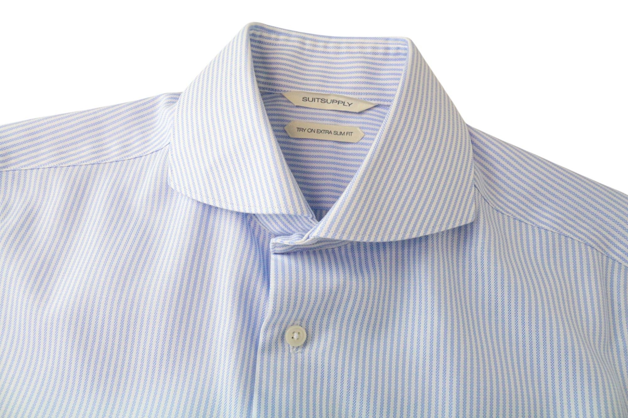 Suitsupply 38/15 Extra Slim Blue Cotton Striped Twill Shirt 78645 Size 38R - 3 Thumbnail