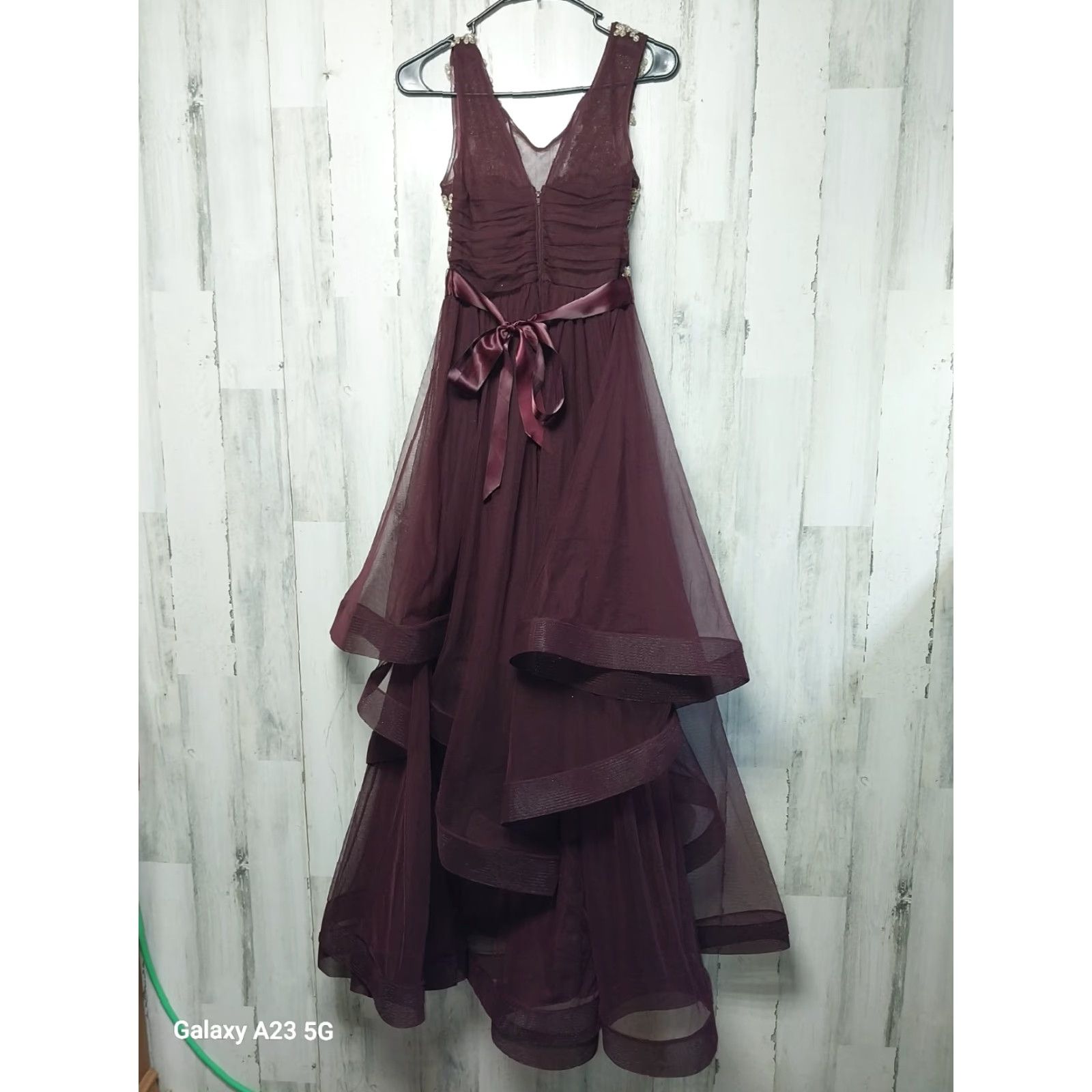 City Triangles Dress Floral Burgundy Purple Sleeveless Tie Jewel Sz 5  Juniors Women Dress Long Gown