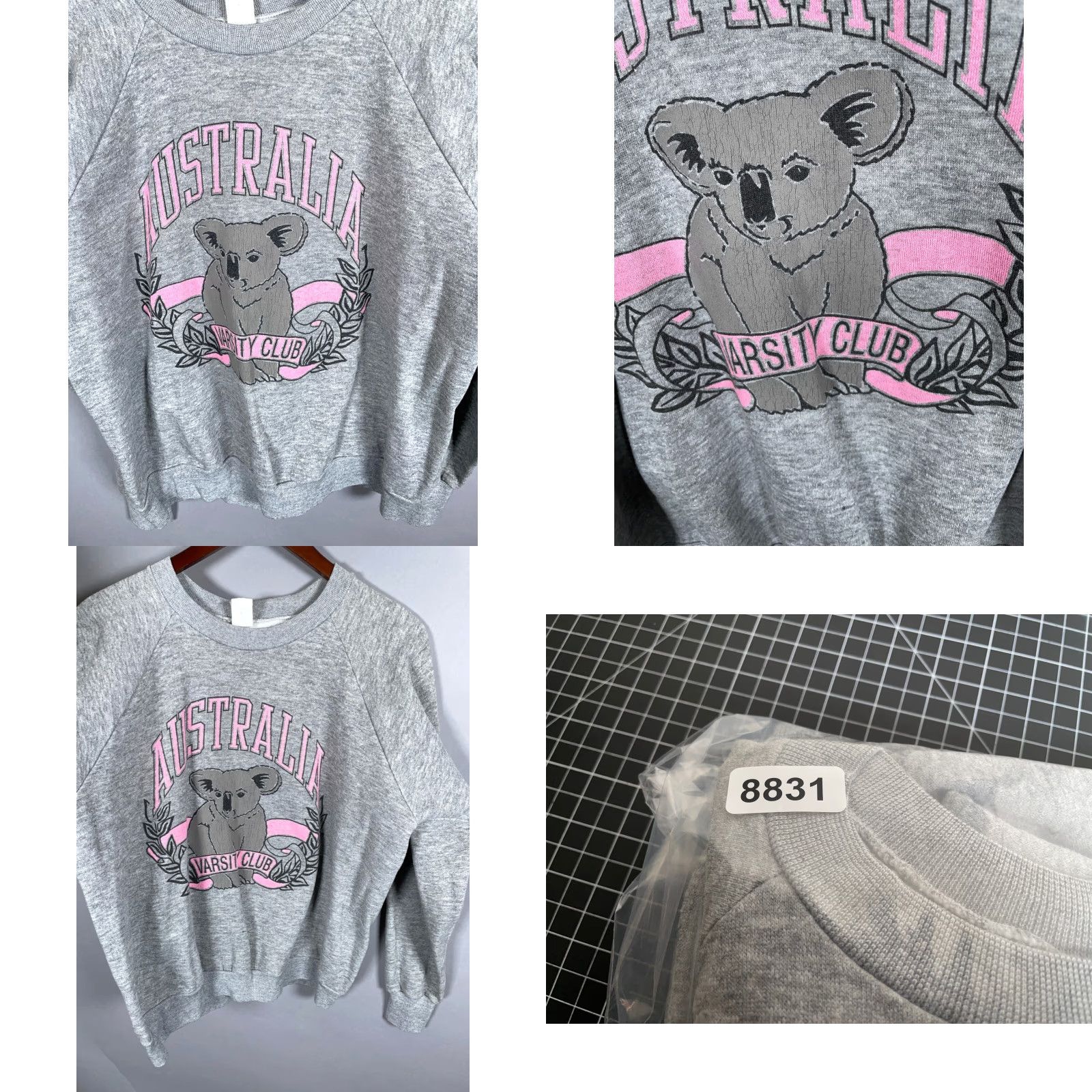Vintage VINTAGE Healthknit 80s Australia Varsity Club Sweatshirt Adult L Gray Graphic Print Pullover Crew Neck Raglan Sleeve Mens Size US L / EU 52-54 / 3 - 8 Thumbnail