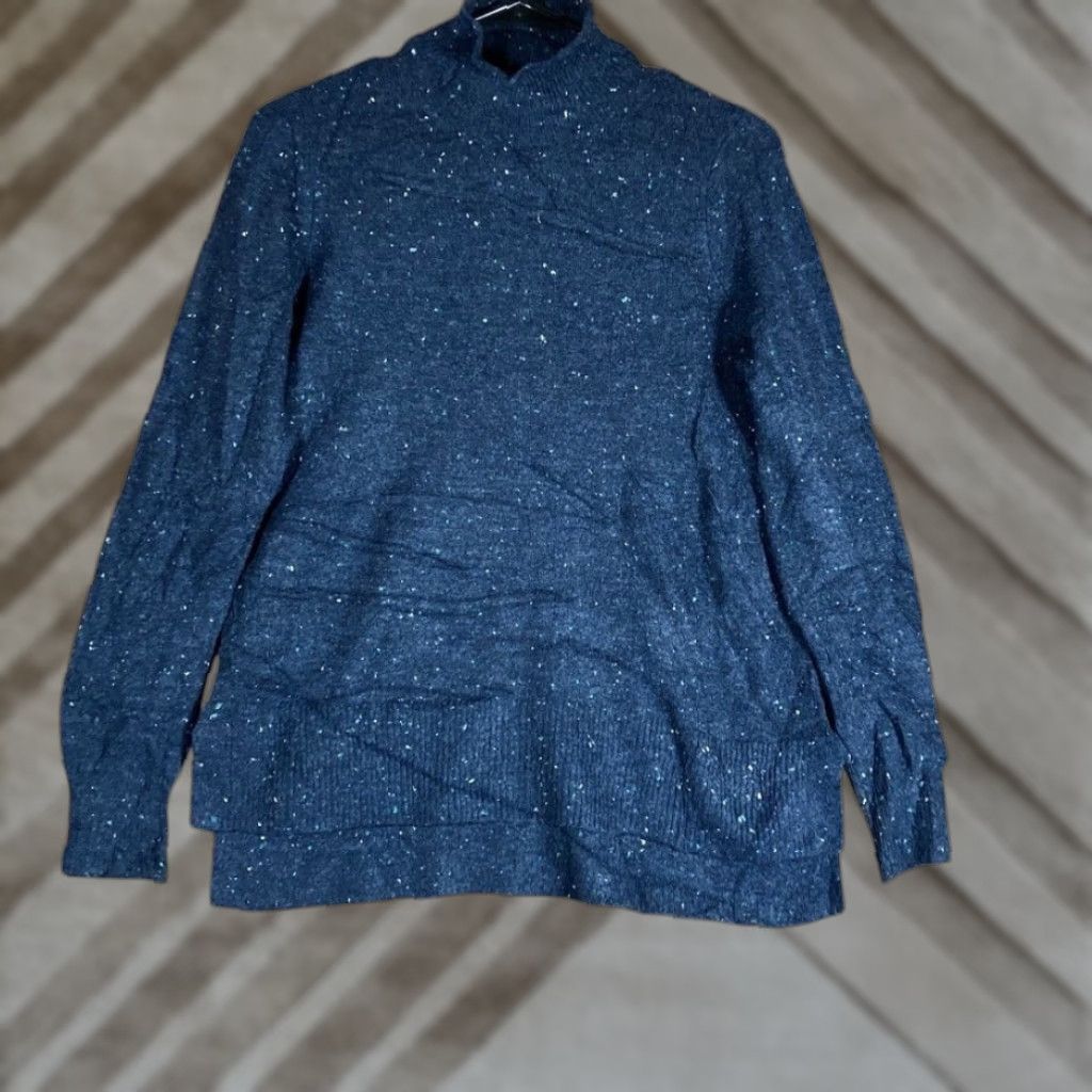 Loft LOFT Sweater Navy Blue Speckled Mock Neck Long Sleeve Small Womens Regular Knit Pullover Fall Winter Casual Workwear Size S / US 4 / IT 40 - 1 Thumbnail