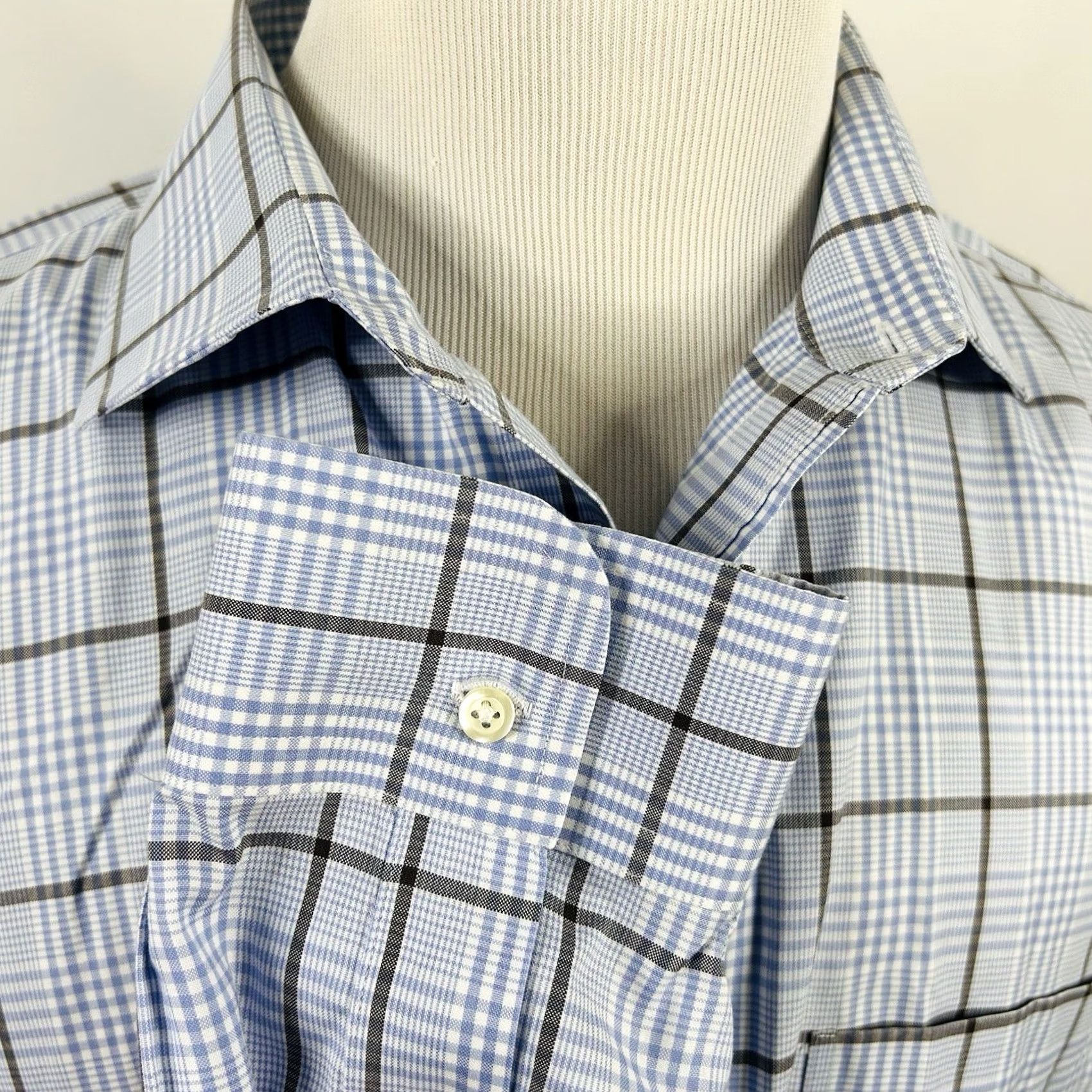 Brooks Brothers Brooks Brothers Dress Shirt Blue Brown Glen Plaid 18 35 Traditional Fit Non Iron Collar Spread Mens Regular Size 18 XS-XL Size 48R - 4 Thumbnail