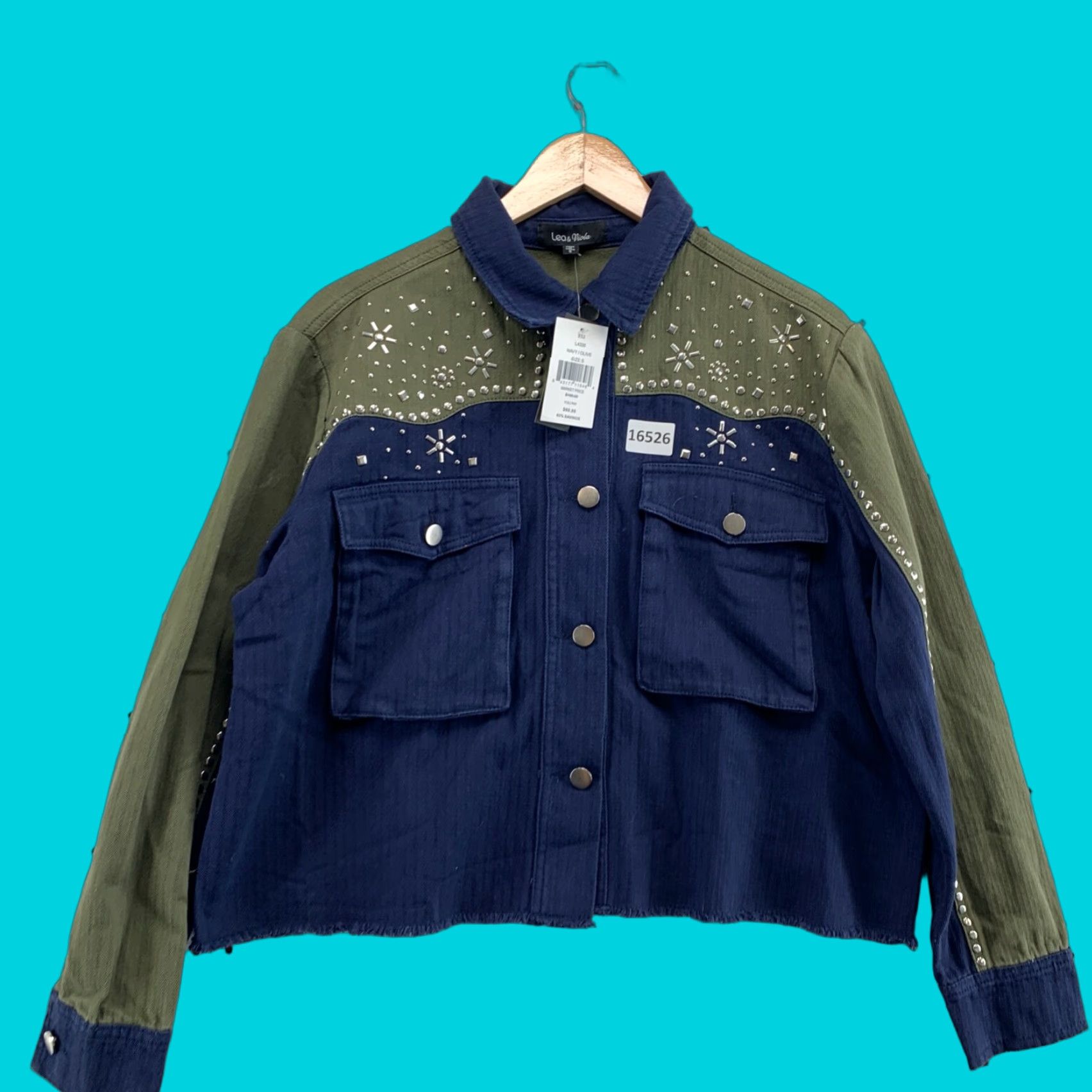 Vintage VINTAGE Lea & Viola Denim Biker Jacket Women’s Small Blue Olive Green Studded Regular S Size S / US 4 / IT 40 - 1 Thumbnail