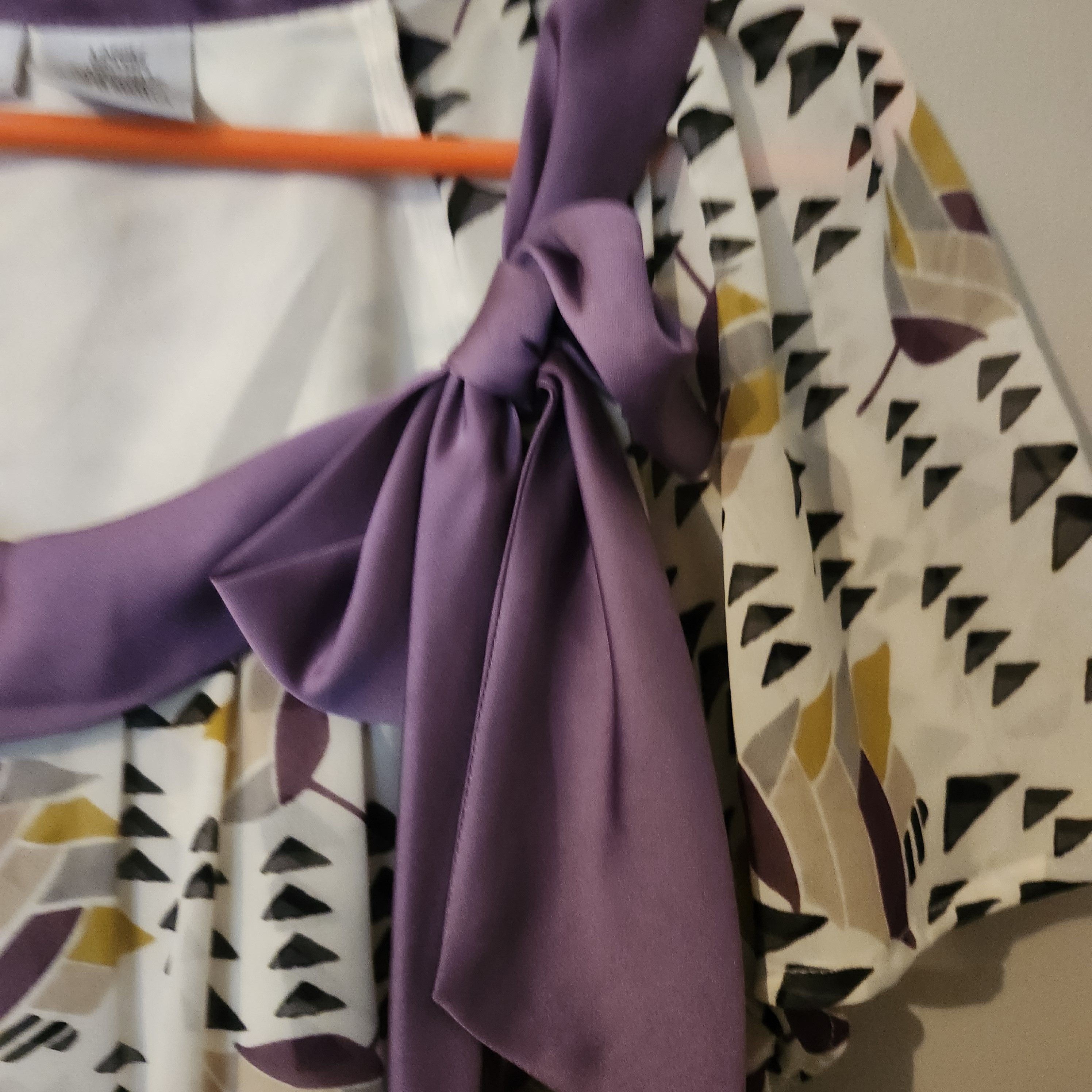 Worthington Worthington Large Blouse Purple Bow Neck Geometric Print Size L / US 10 / IT 46 - 3 Thumbnail