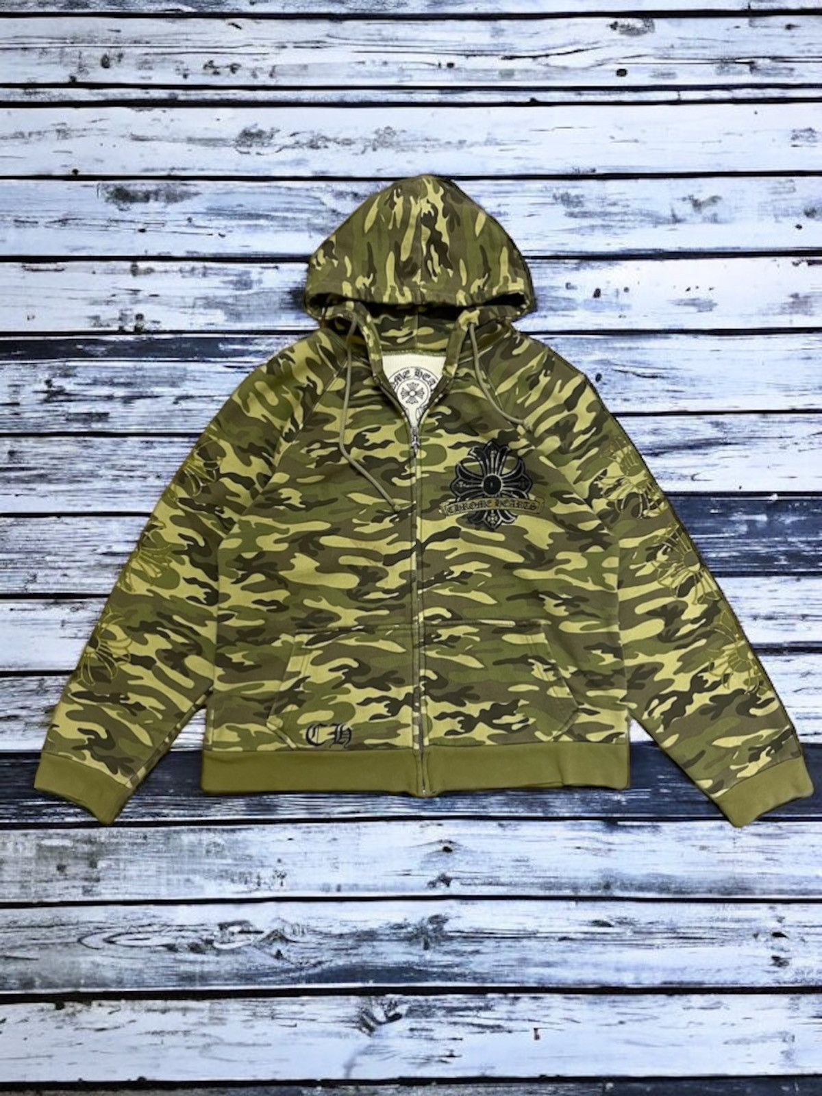 Chrome Hearts Vintage Chrome Hearts Camo Thermal Lined Zip Up Hoodie ...