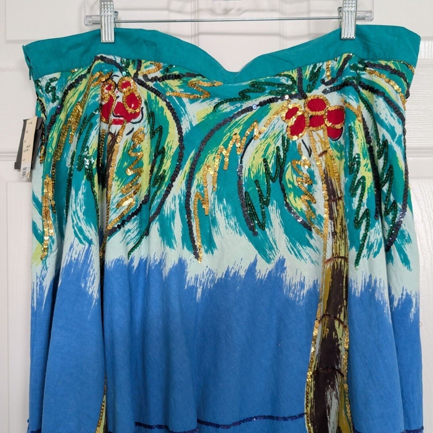 Designer NEW Bernardo Palm Tree Skirt Womens Size XL Blue Sequins 100 Size 38" / US 16 / IT 52 - 12 Thumbnail
