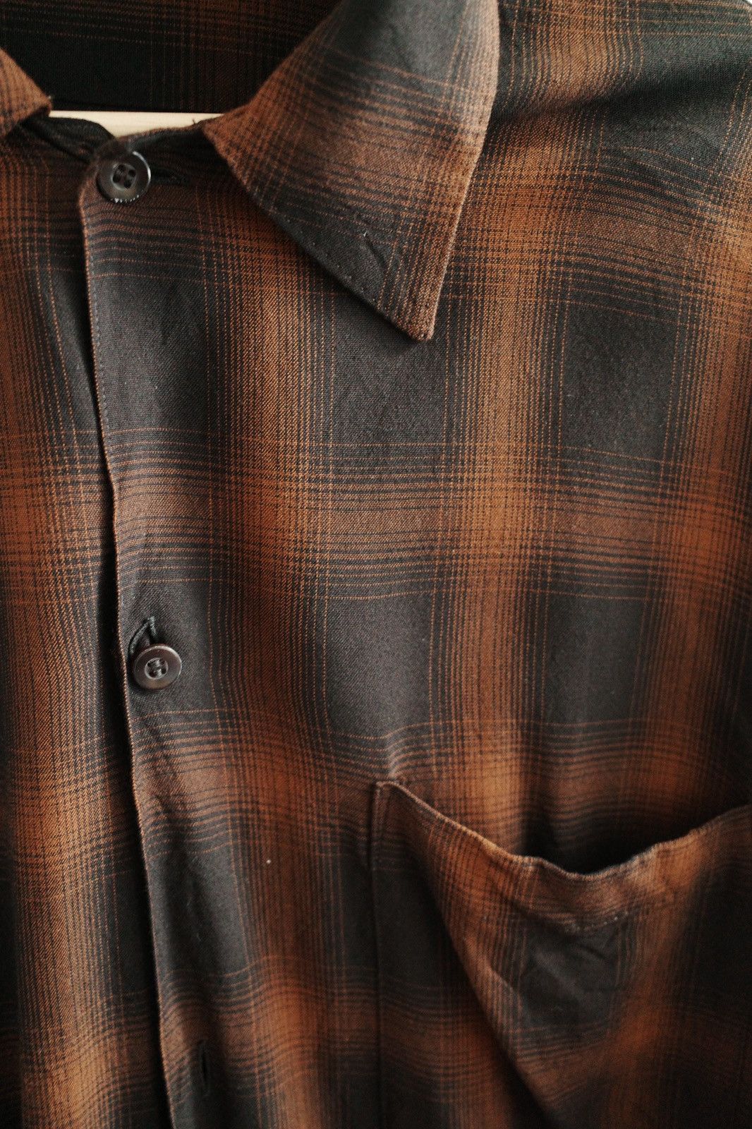 Comoli Check rayon open collar shirt small | Grailed