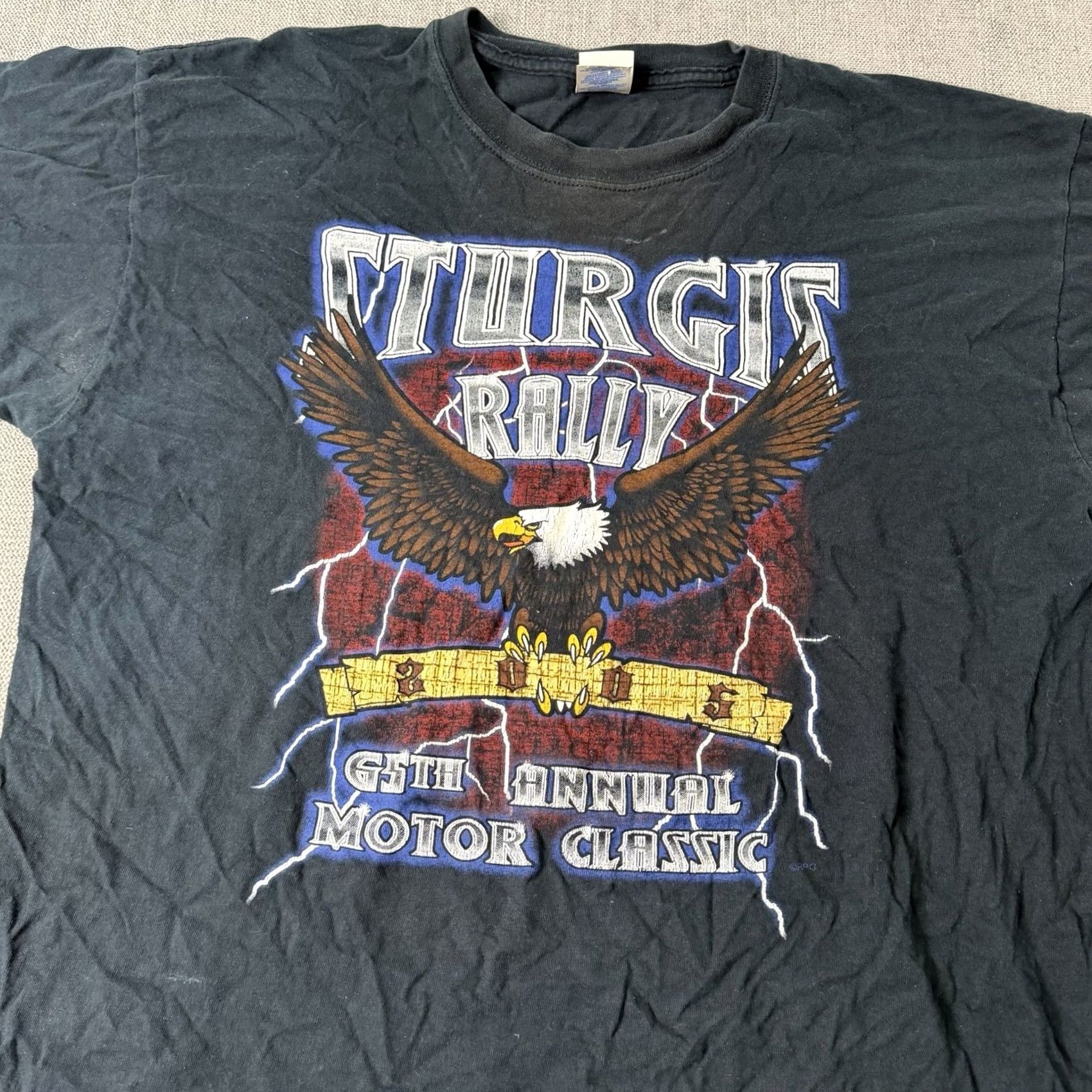 Gildan VINTAGE Sturgis 2005 Black Hills Rally T-Shirt 65th Annual Eagle Thunder Logo XL Hole Gildan Heavy Cotton Unisex Adults Shirt Biker Motorcycle Logo Size US XL / EU 56 / 4 - 5 Thumbnail