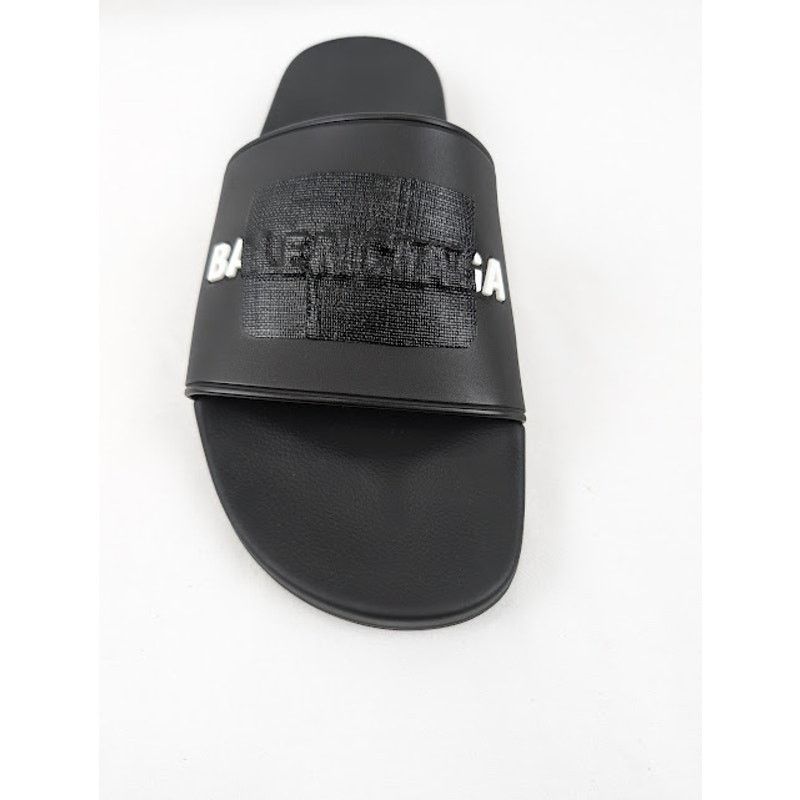 Balenciaga o1rshd1 Pool Logo Slides in Black/White Size US 12 / EU 45 - 5 Thumbnail