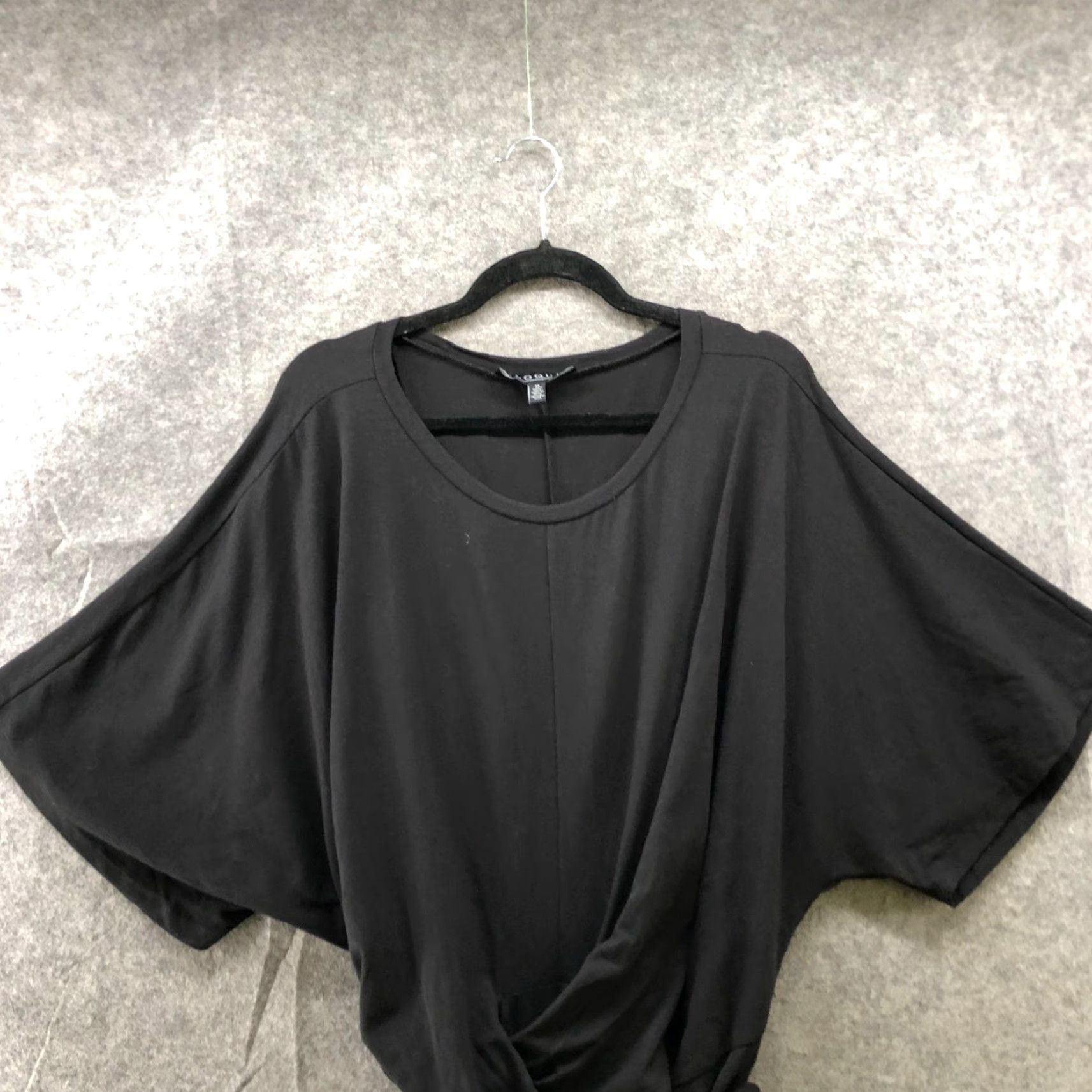 Vintage Eloquii Cross Front Flutter Sleeve Dress Womens 24 Black Knee Length Crew Neck A-Line Knit Solid Short Dolman Sleeve Plus Size Size 4XL / US 24-26 - 3 Thumbnail
