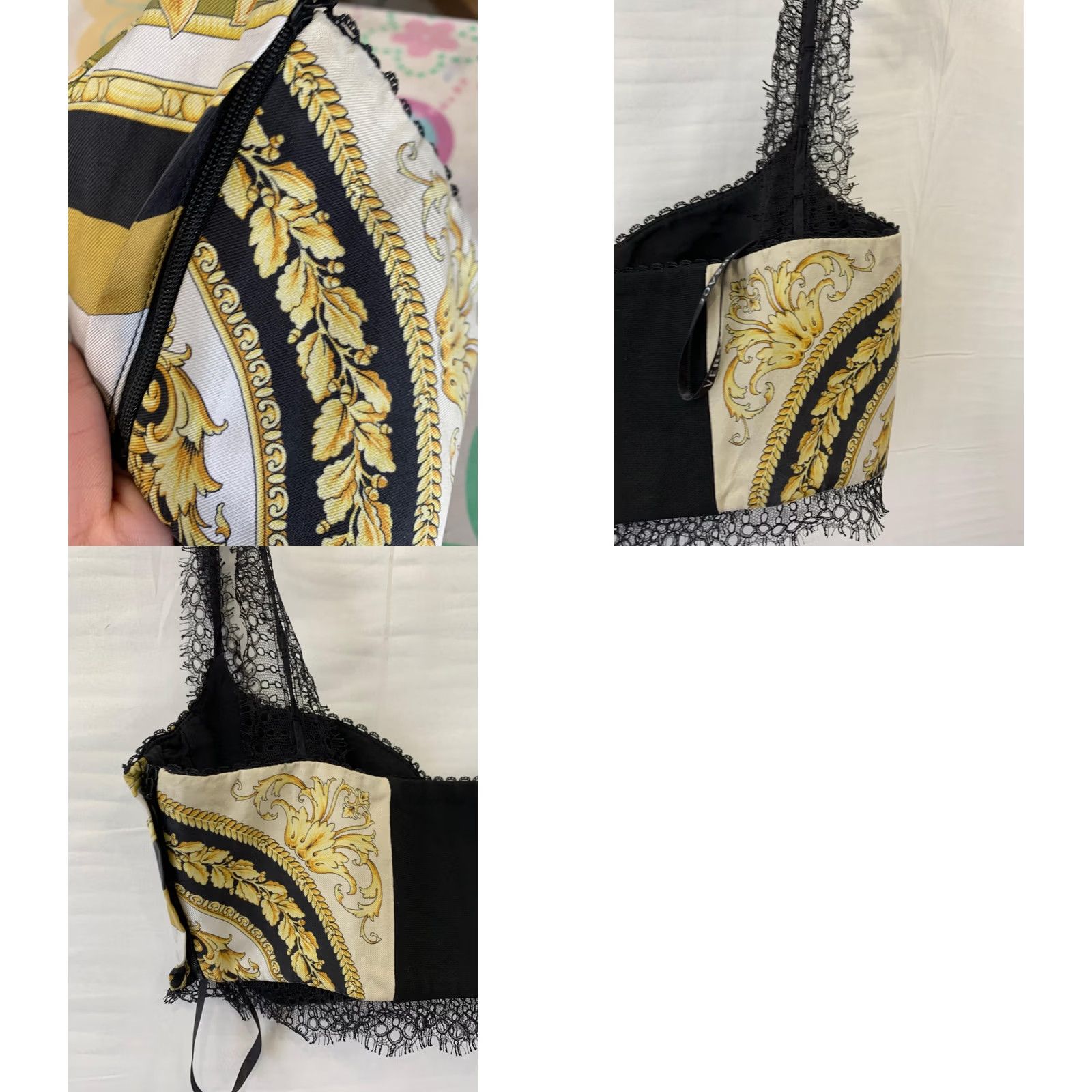 Versace Versace Bustier Top Silk Barocco Print Gold Medusa Lace Trim Black White Women's Sz IT 40 S Size S / US 4 / IT 40 - 10 Thumbnail