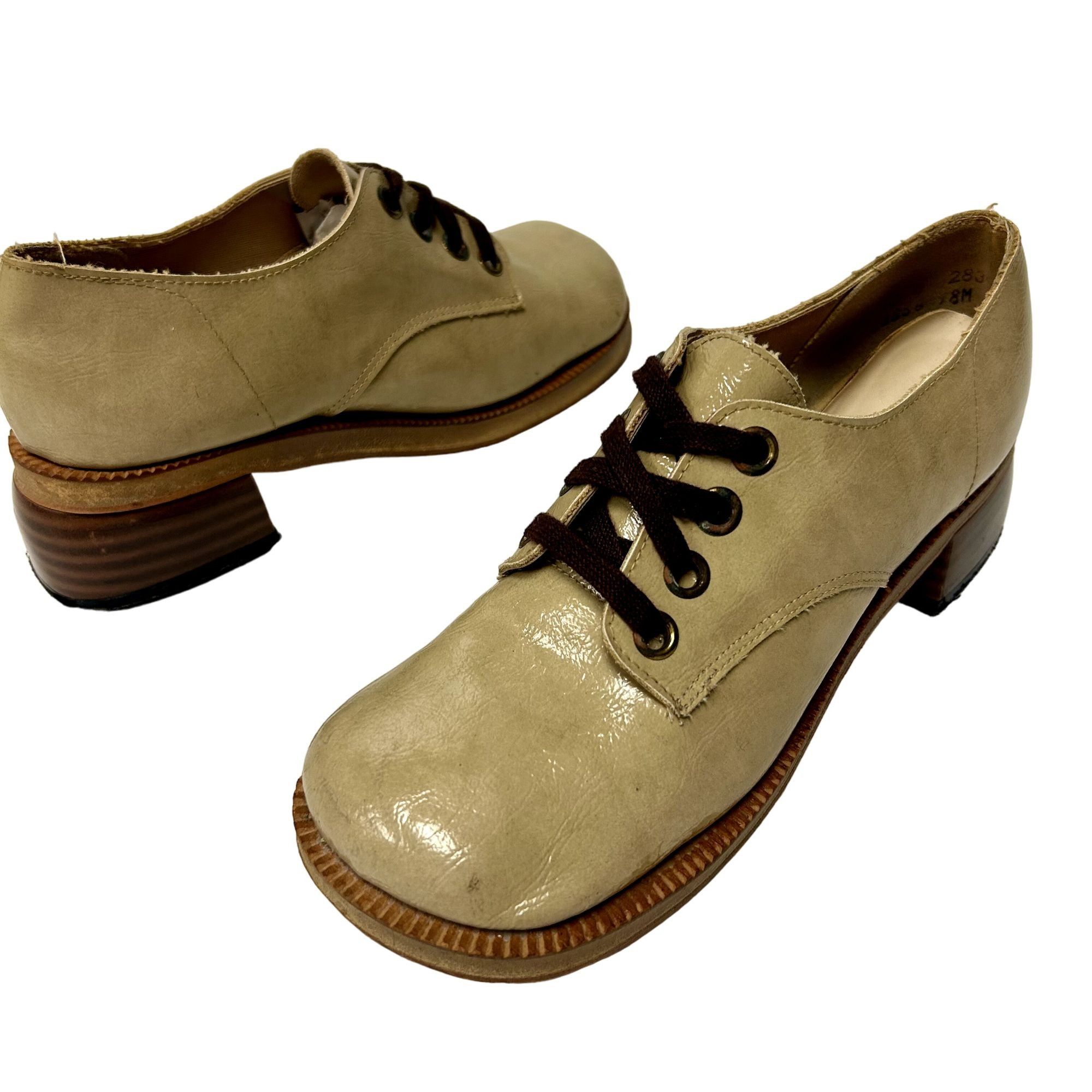 image of Unkwn 60 70's Patent Mod Platform Oxfords Retro Disco Gogo Shoes 7 in Beige, Women's