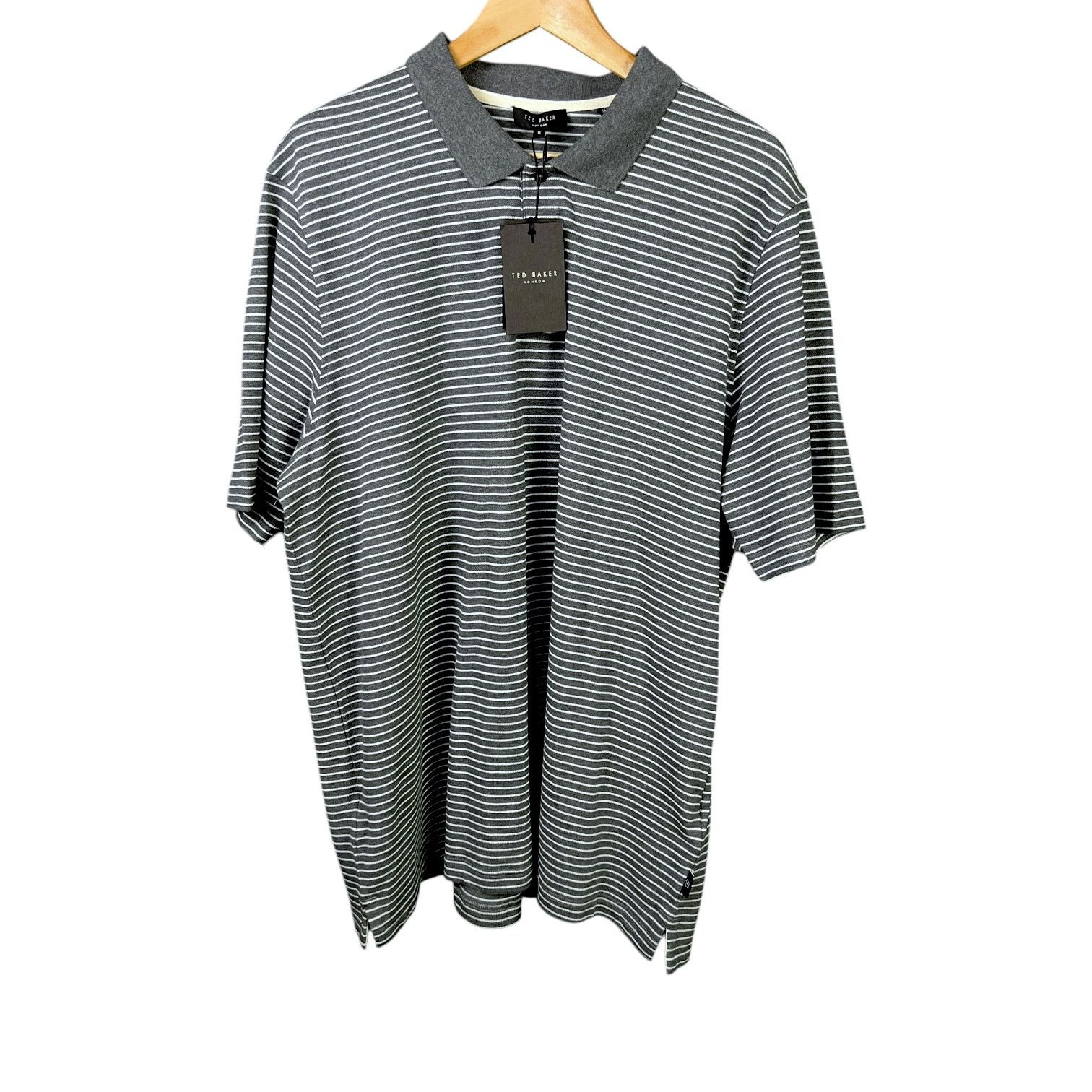 Ted Baker NWT Men's Ted Baker Gray Striped Polo 6 (US XXL) $145 Retail Size US XXL / EU 58 / 5 - 1 Thumbnail