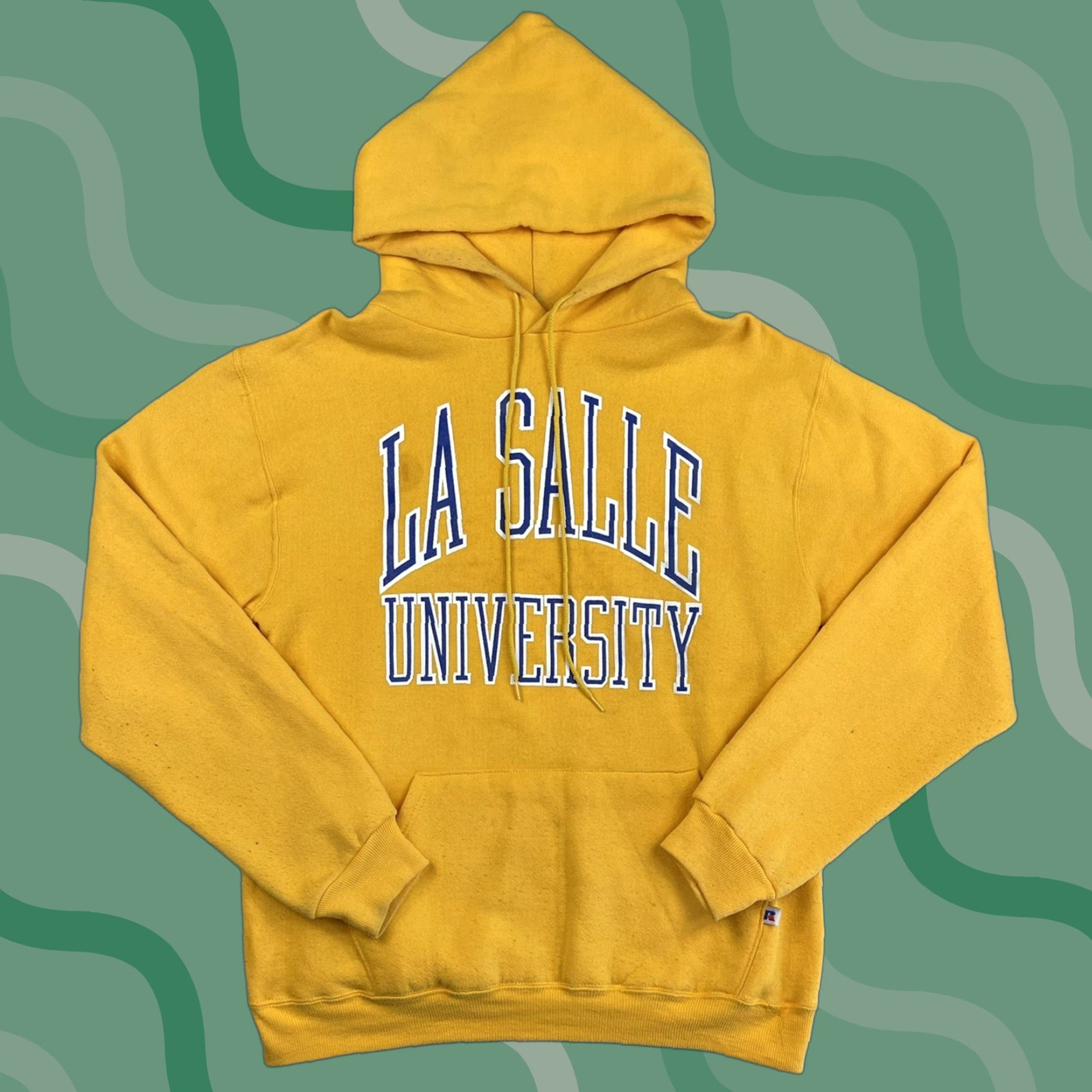 Russell Athletic VINTAGE Russell Athletic Hoodie La Salle University Mens M Yellow 80s Logo Graphic Print Sweatshirt Size US M / EU 48-50 / 2 - 1 Thumbnail