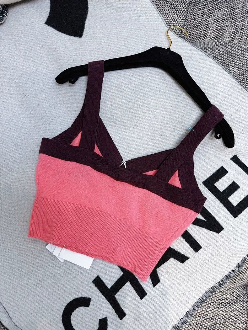 Chanel Chanel Pink Brown Trim Knit Camisole Top Size S / US 4 / IT 40 - 2 Thumbnail