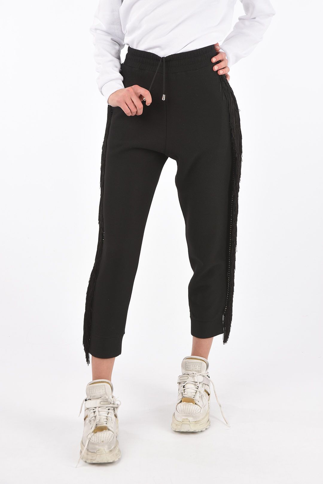 Philipp Plein og1mm0824 Fringed Studded Jogger Pants in Black Size 30" / US 8 / IT 44 - 1 Thumbnail