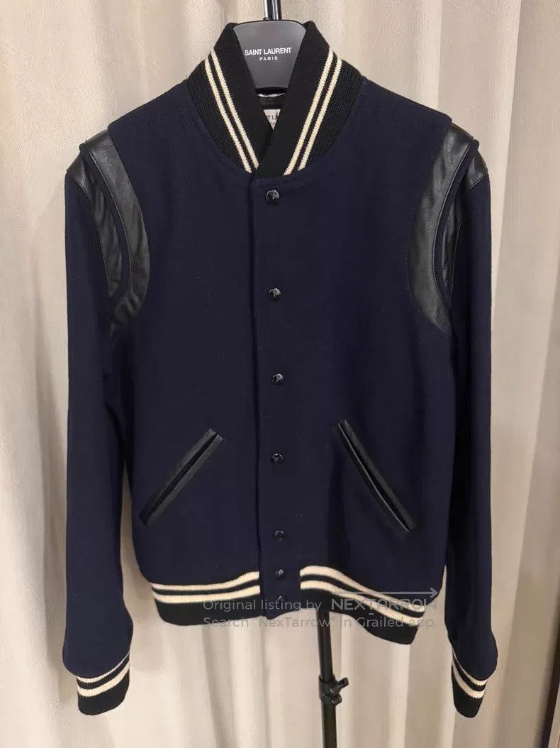 Saint Laurent Paris Saint Laurent Paris Teddy Woolen Baseball Jacket in Dark B Size US S / EU 44-46 / 1 - 1 Thumbnail