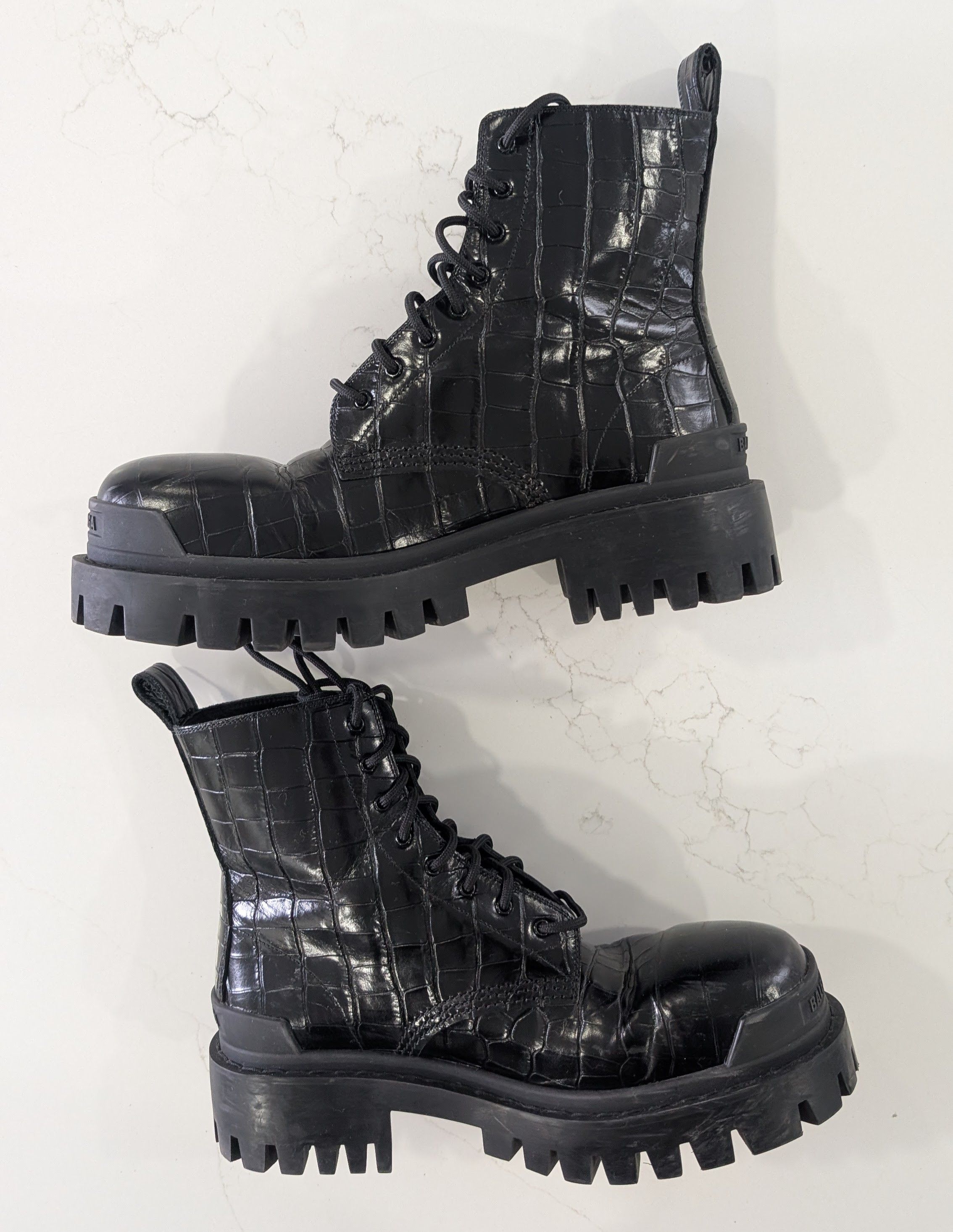 Balenciaga Strike Boot - Black Croc-Embossed - Size 40