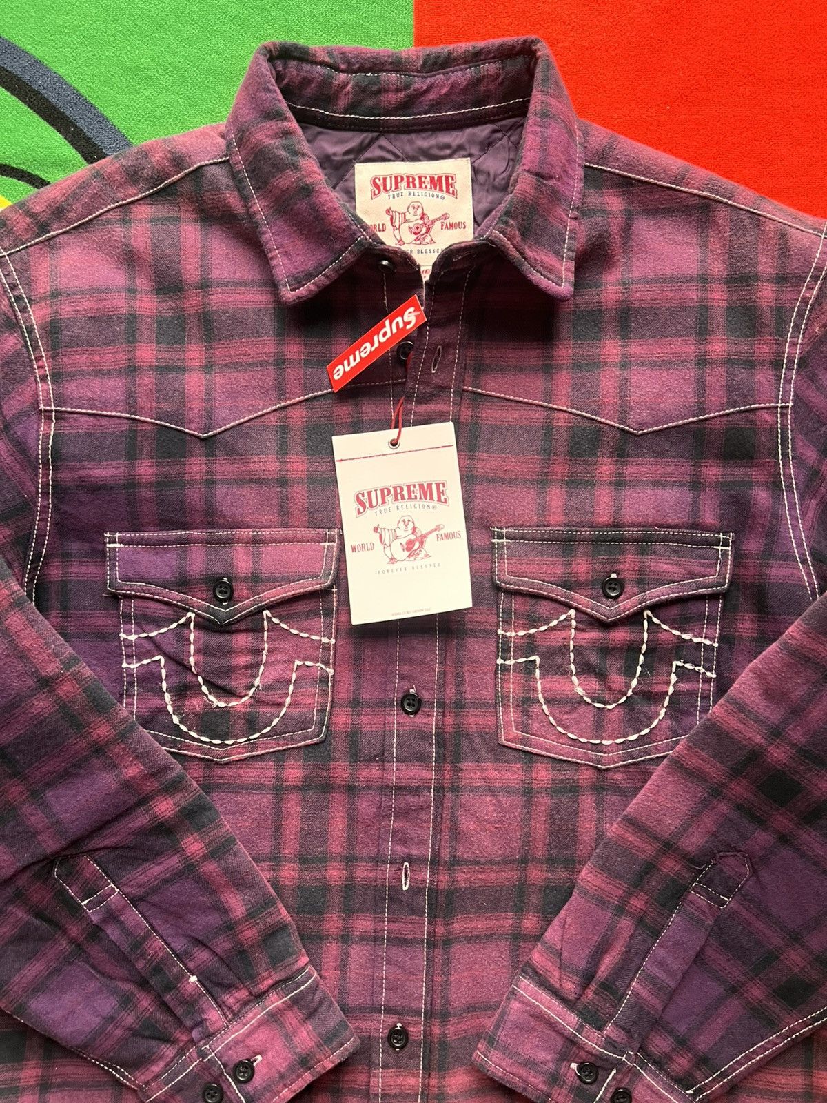 Supreme True Religion Quilted Lined Plaid Flannel Shirt Purp