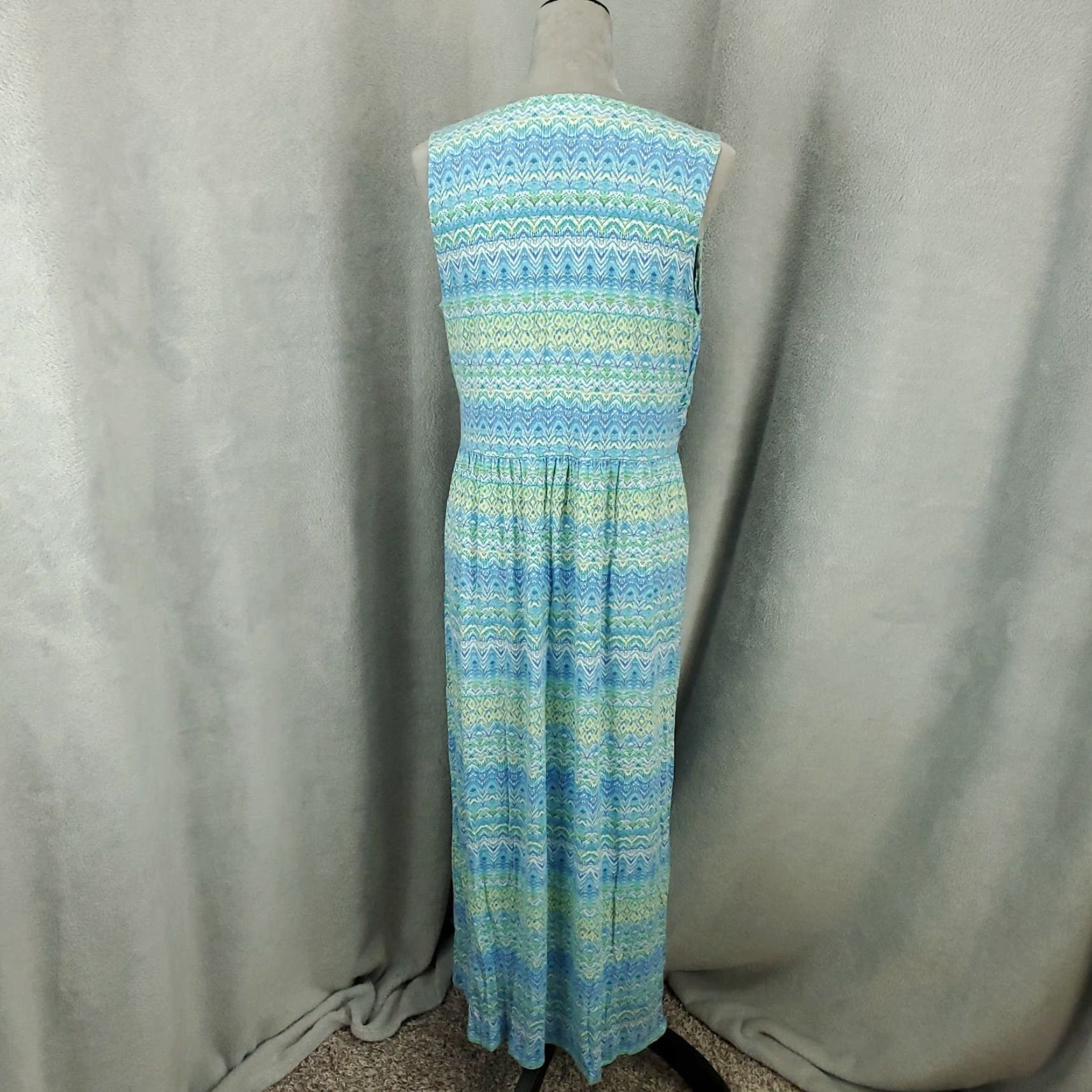 J. Jill J Jill Maxi Dress Faux Wrap Womens Medium Stretch Blue Green Yellow Long V Neck Size M / US 6-8 / IT 42-44 - 3 Thumbnail