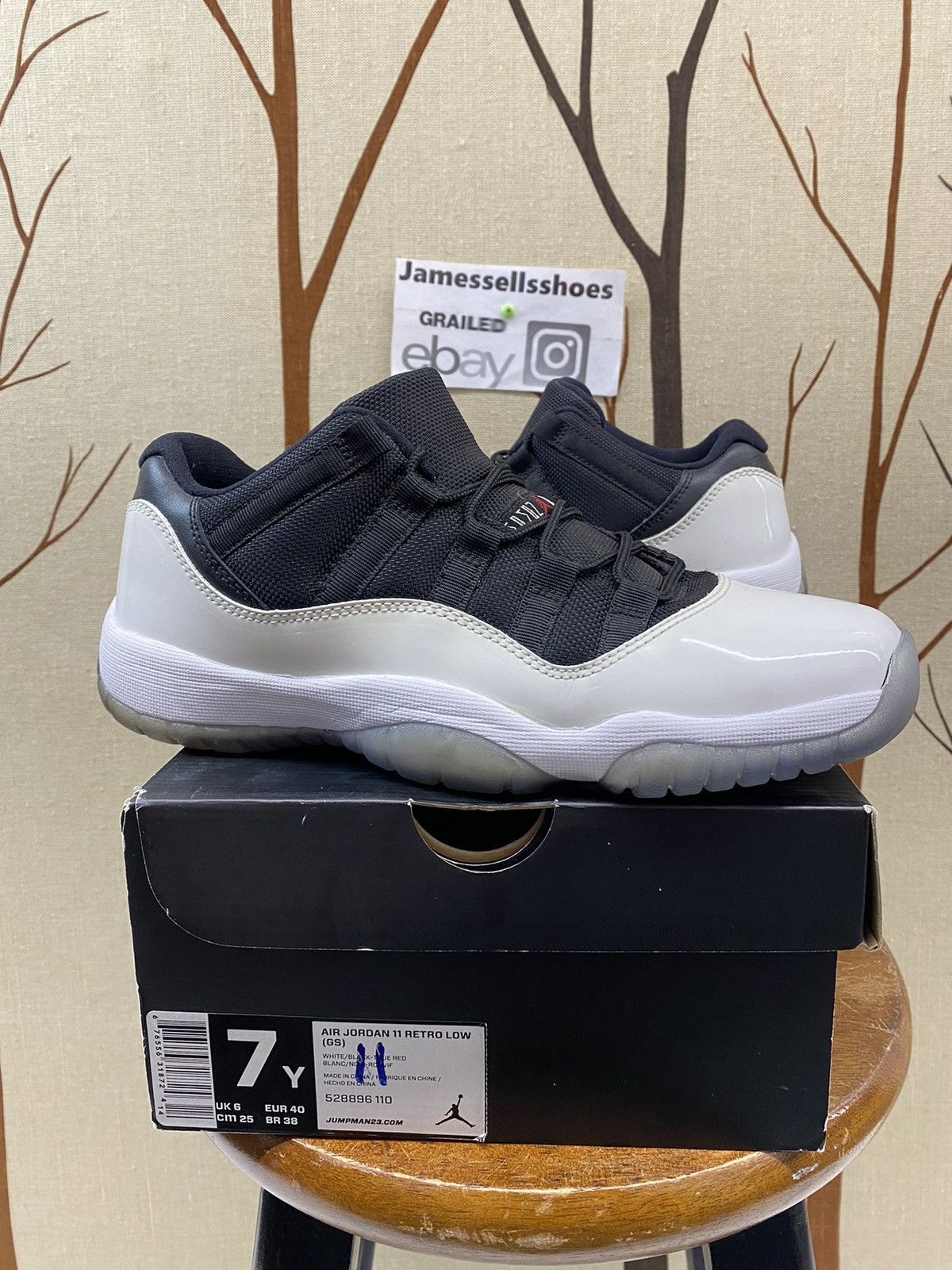 image of Jordan Nike Size 7 Nike Air Jordan Retro 11 Low Tuxedo Shoes in White, Men's