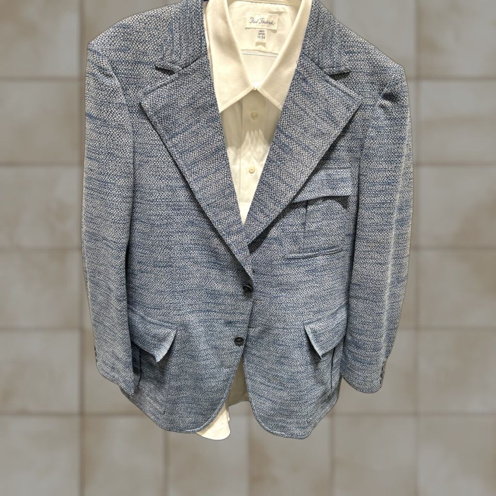 Vintage VINTAGE La Santa Maria Blazer Knit Blue 1970s Disco Mod Men Short 44? Size 44R - 1 Thumbnail