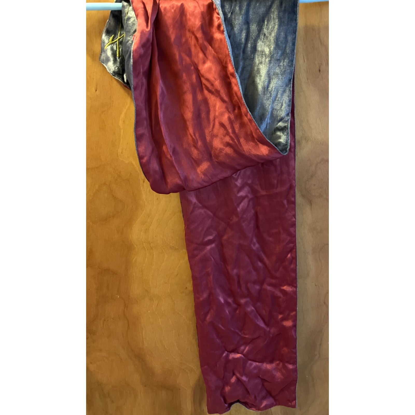 Vintage Women Velvet Scarf Red Nylon Back Bohemian Rose Embroidered Fabric Rectangle Winter Summer Spring Fall Size ONE SIZE - 4 Thumbnail