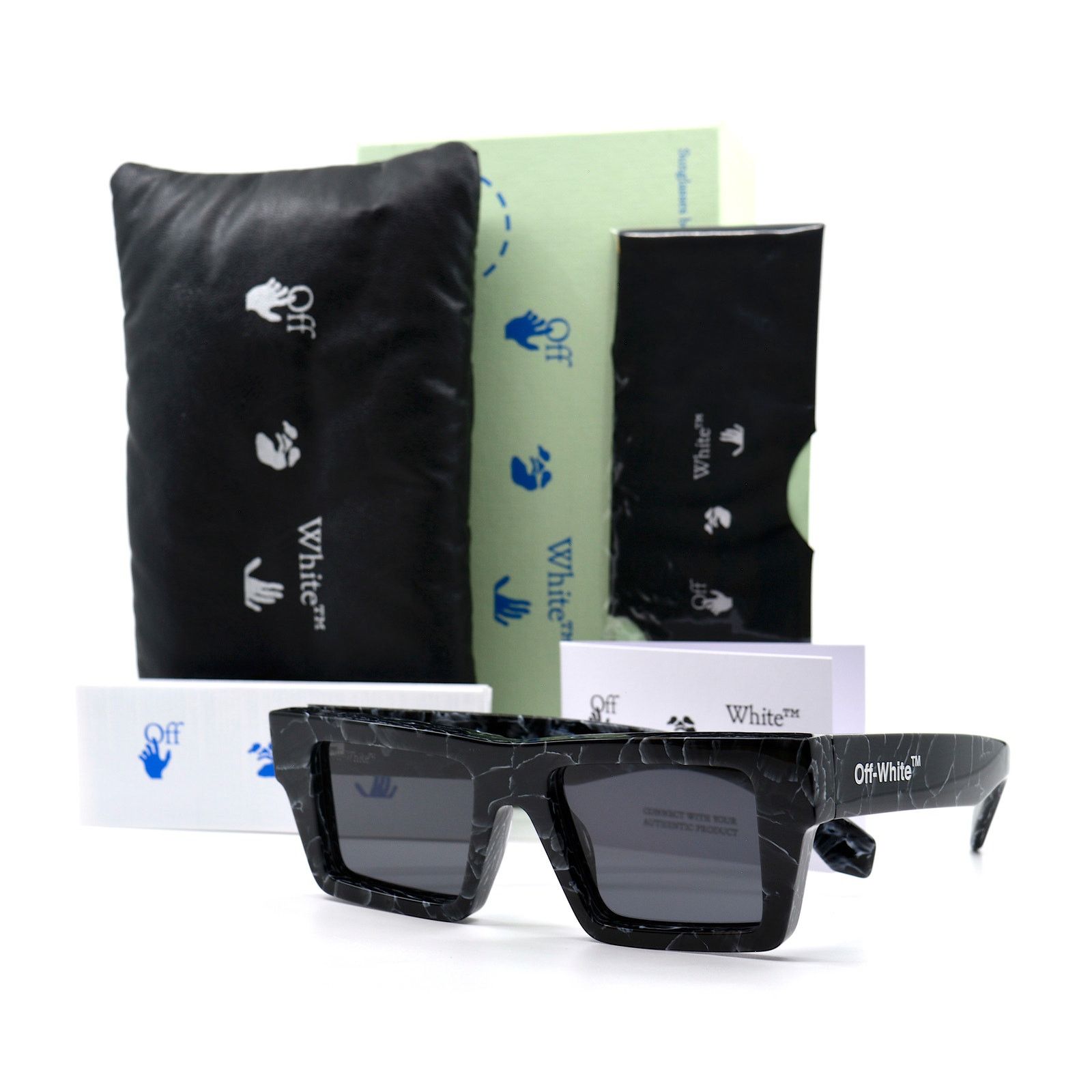 Off-White NEW! OFF-WHITE OER1017 1107 BLACK MARBLE GREY SUNGLASSES Size ONE SIZE - 4 Thumbnail