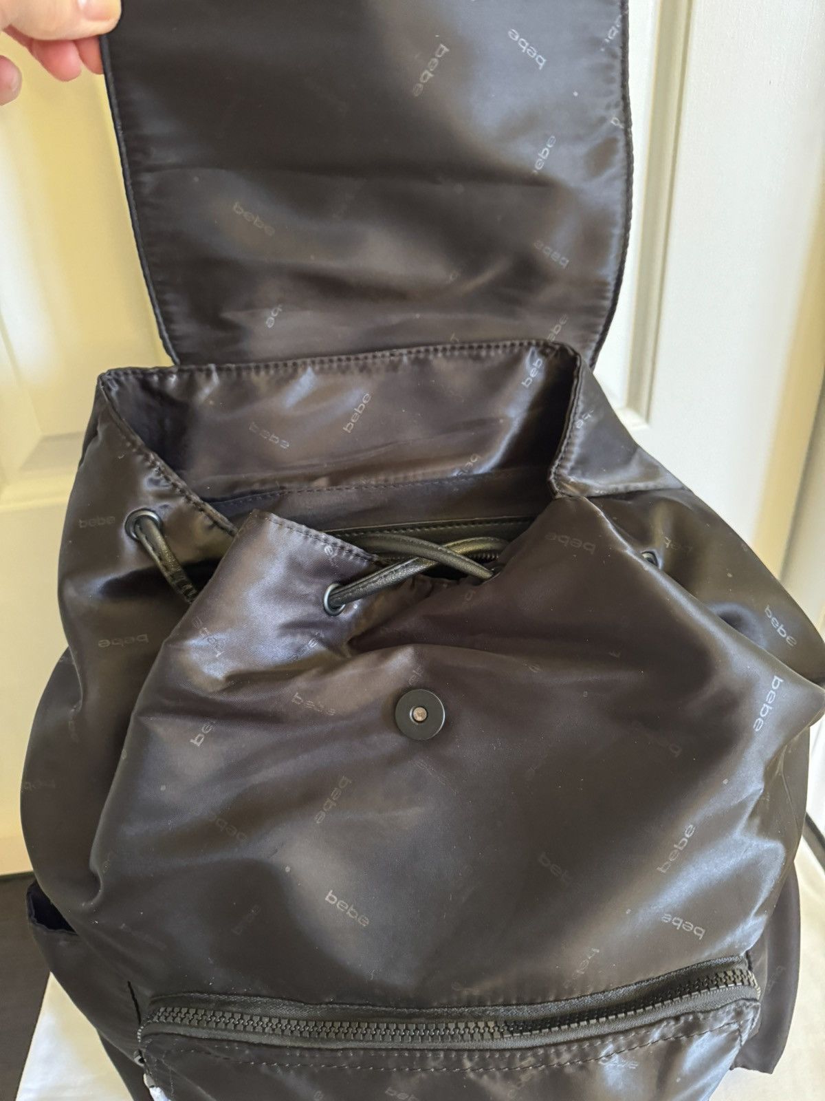 Bebe BEBE ICON Black Nylon Flap Backpack NWT $78 Size ONE SIZE - 4 Thumbnail