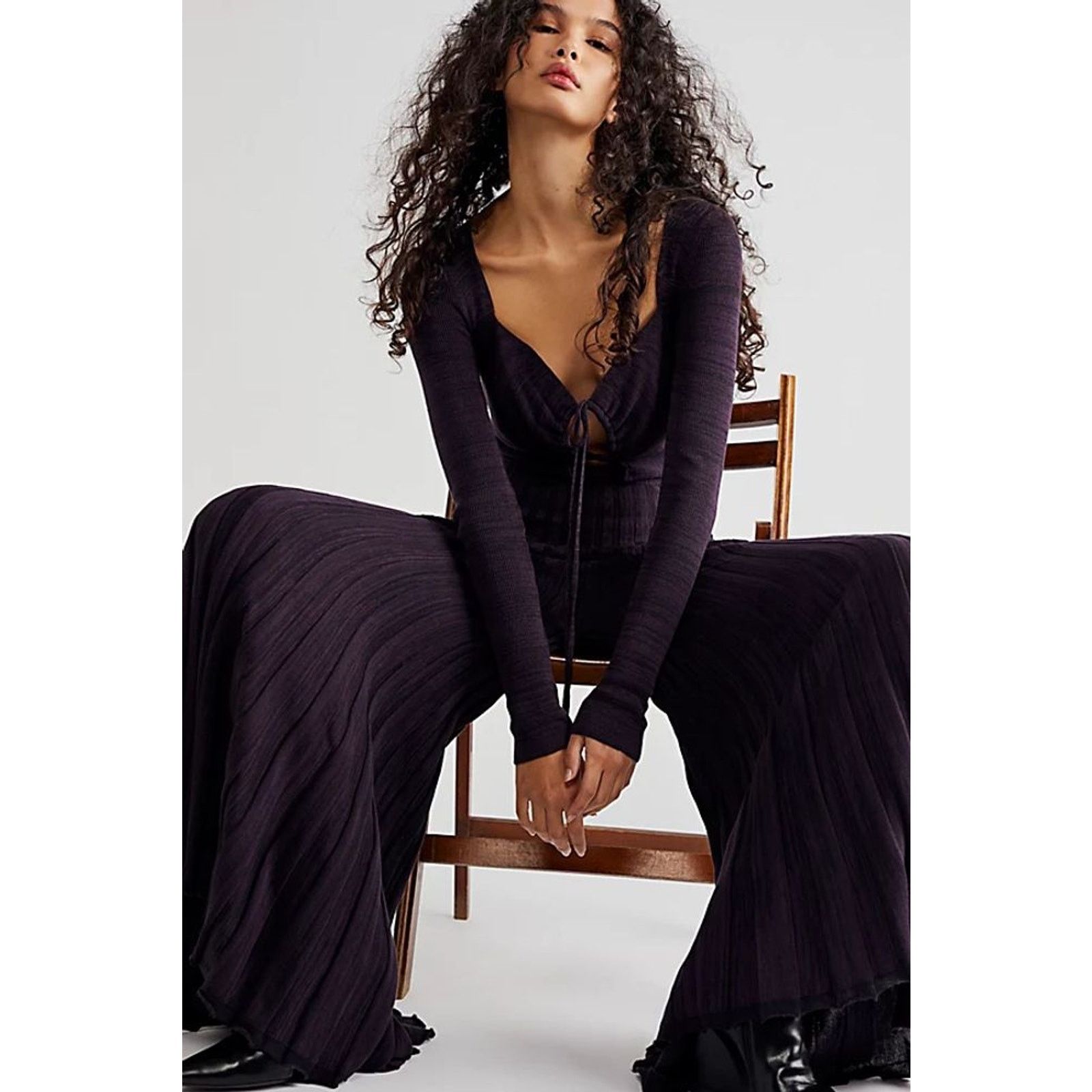 Free People New Free People Ladies Jumpsuit $168 XS Plum Ribbed Knit Size 26" / US 2 / IT 38 - 1 Thumbnail