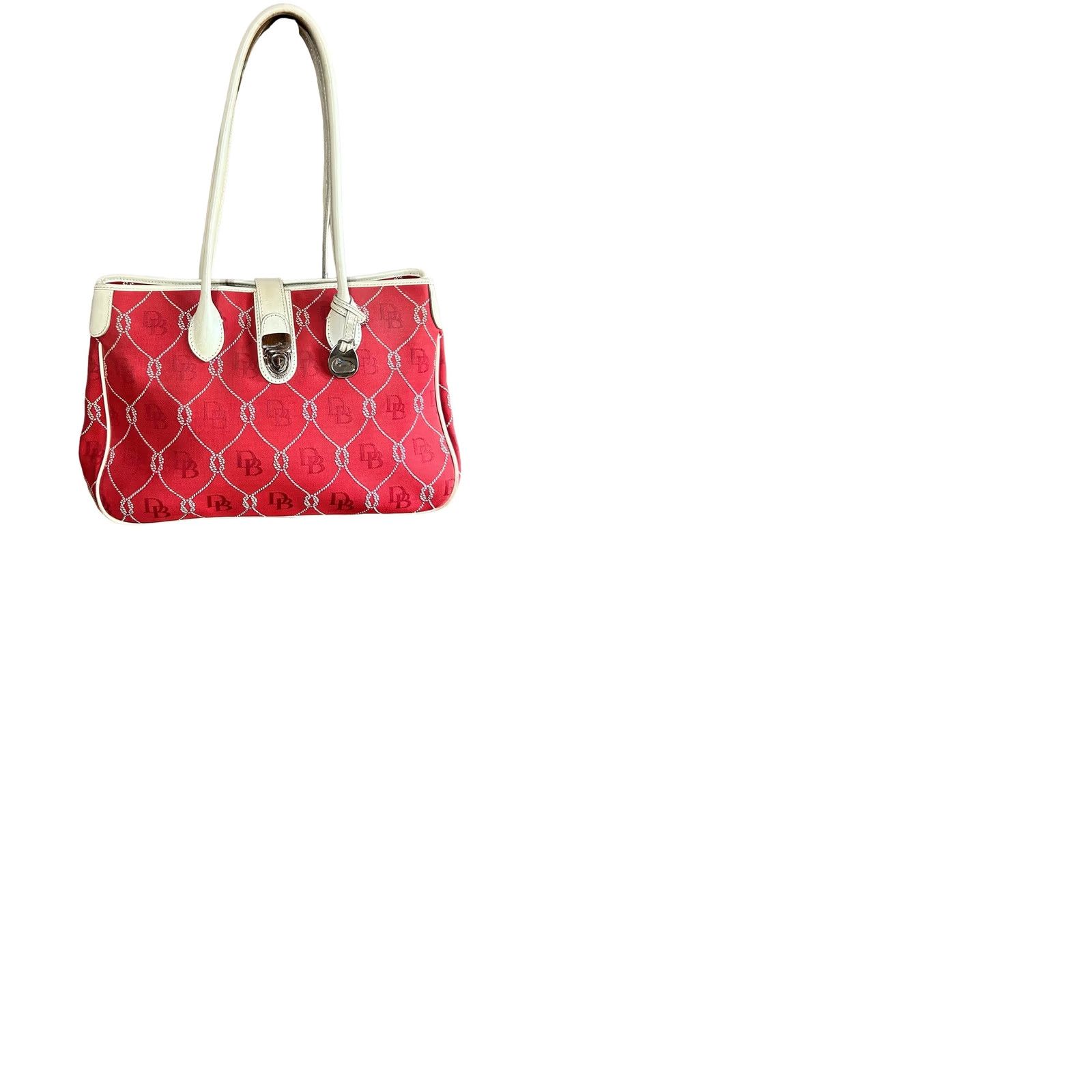 Logo 7 VINTAGE Dooney & Bourke Florentine Monogram Fabric Purse Women’s Shoulder Handbag Bag Red White Leather Canvas Size ONE SIZE - 12 Thumbnail