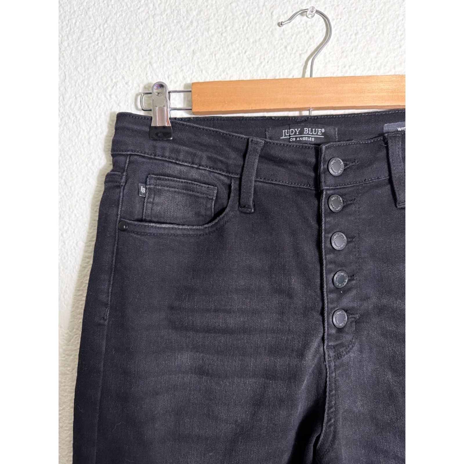 Vintage Judy Blue Women's Black Crop Wide Button Fly Jeans 28x30 7/28 Raw Hem Size 28 Regular Size 28" / US 6 / IT 42 - 5 Thumbnail