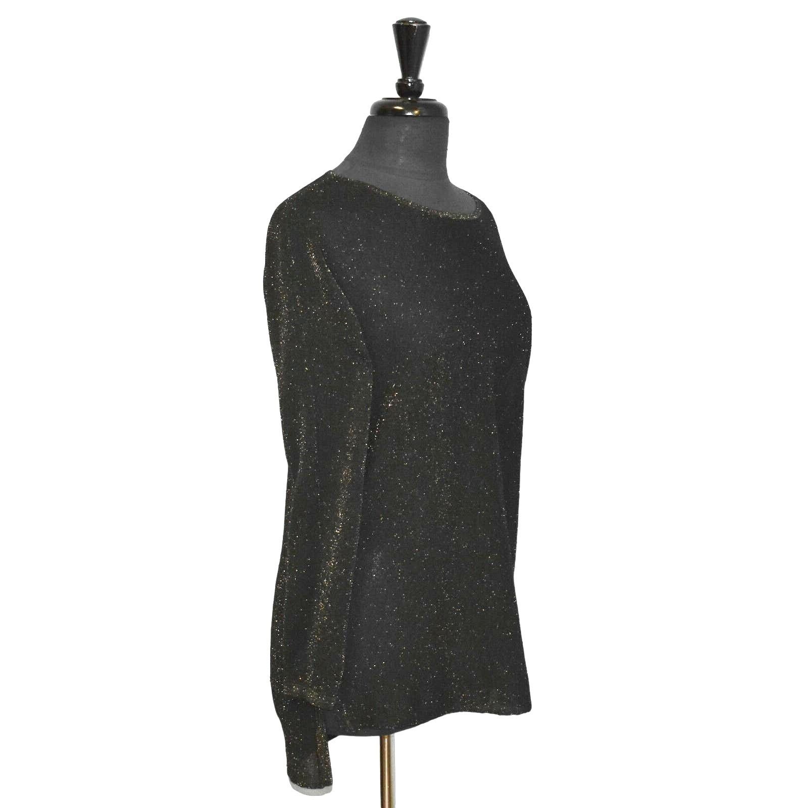 Eileen Fisher NEW EILEEN FISHER Black Metallic Mesh Linen Blend Top Sz XS Size XS / US 0-2 / IT 36-38 - 2 Thumbnail