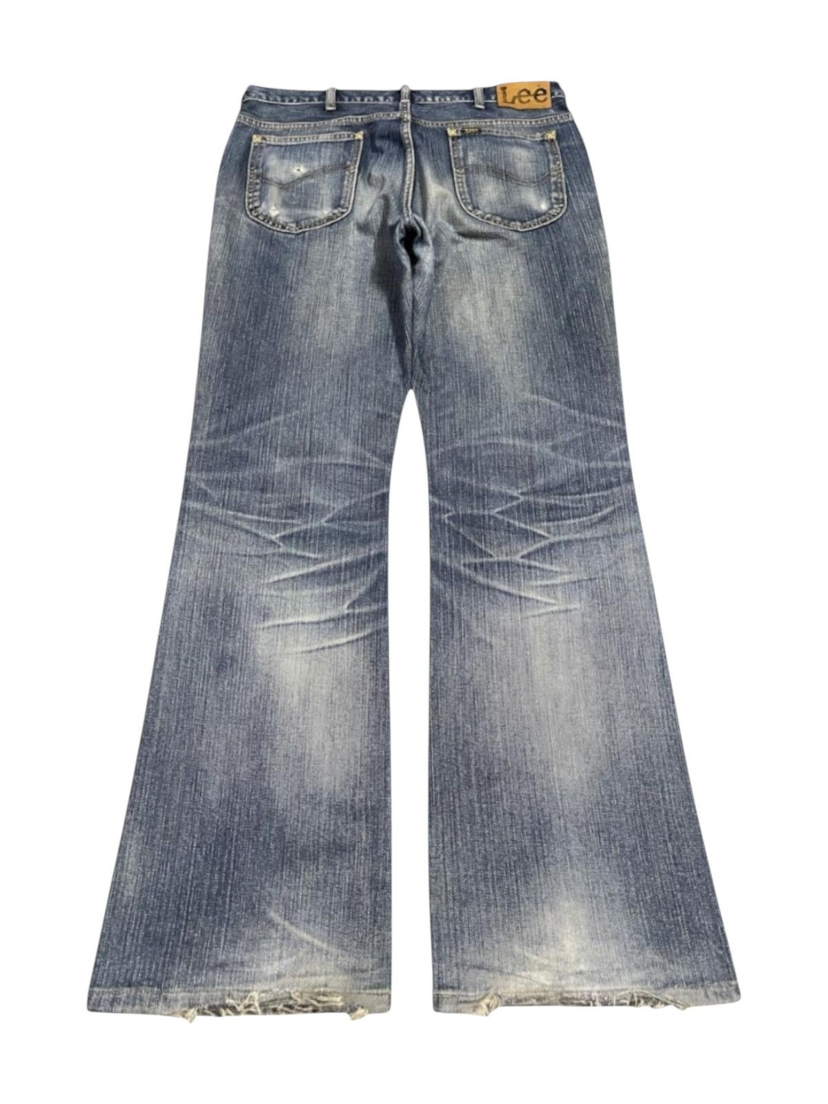 Lee Vintage Lee Blue Faded Wash Distressed Style Wide Leg Jeans Size US 34 / EU 50 - 2 Thumbnail