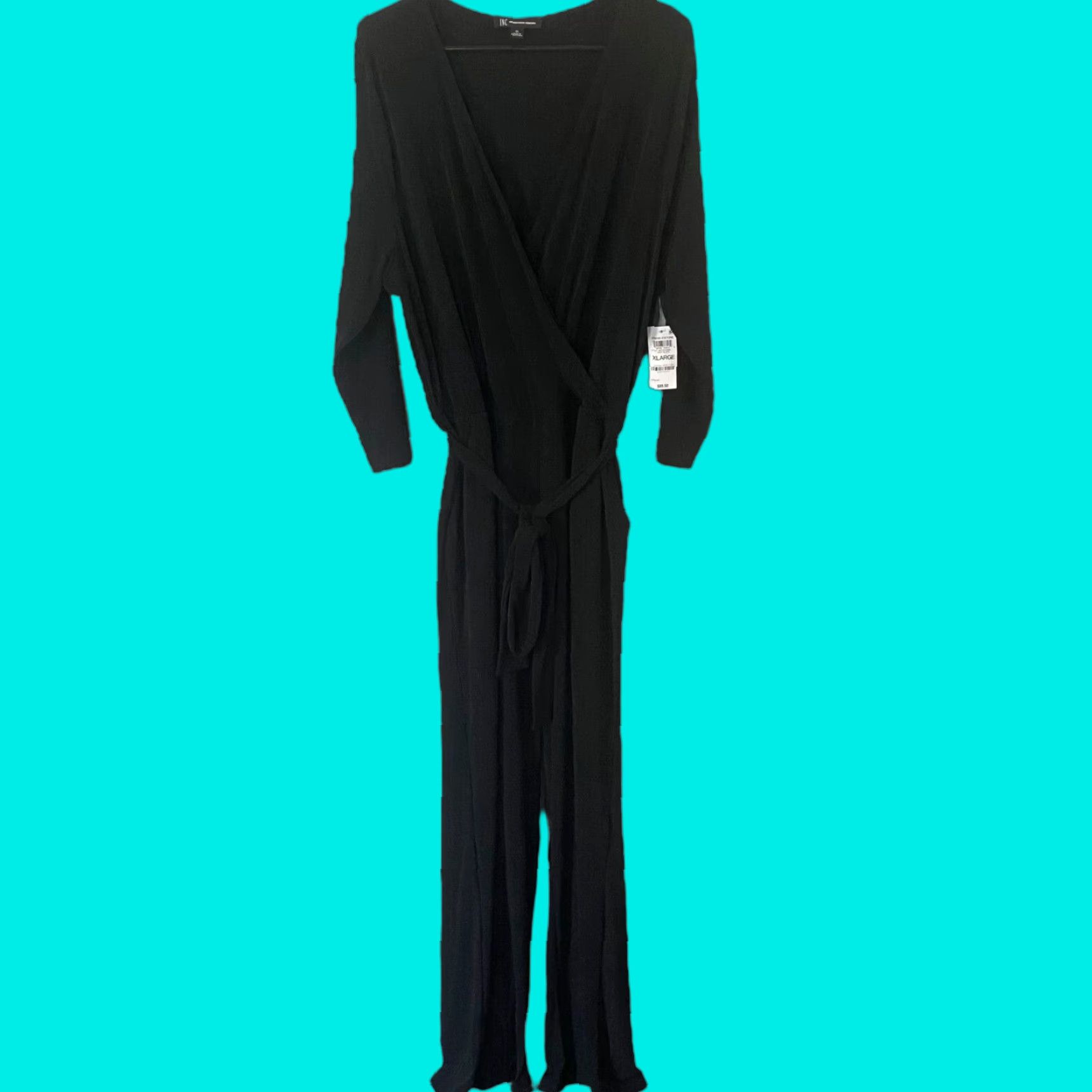 Vintage INC International Concepts Tie-Waist V-Neck Jumpsuit Black Womens XL New Stretch Size 40" / US 18 - 1 Thumbnail