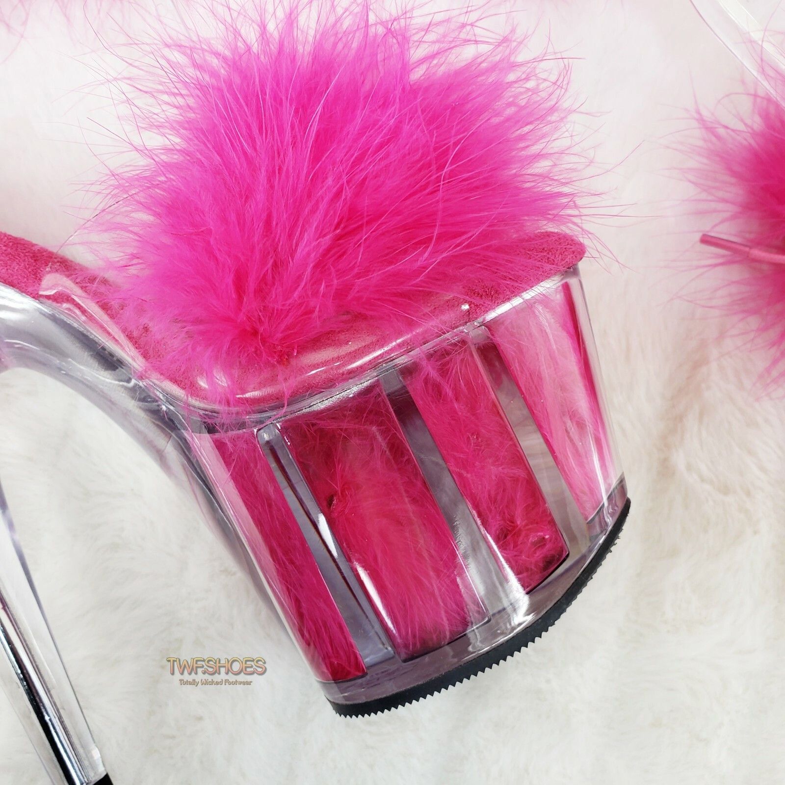 Other Adore 724 Hot Pink Marabou Platform Shoes Sandals 7" High He Size US 8 / IT 38 - 8 Thumbnail