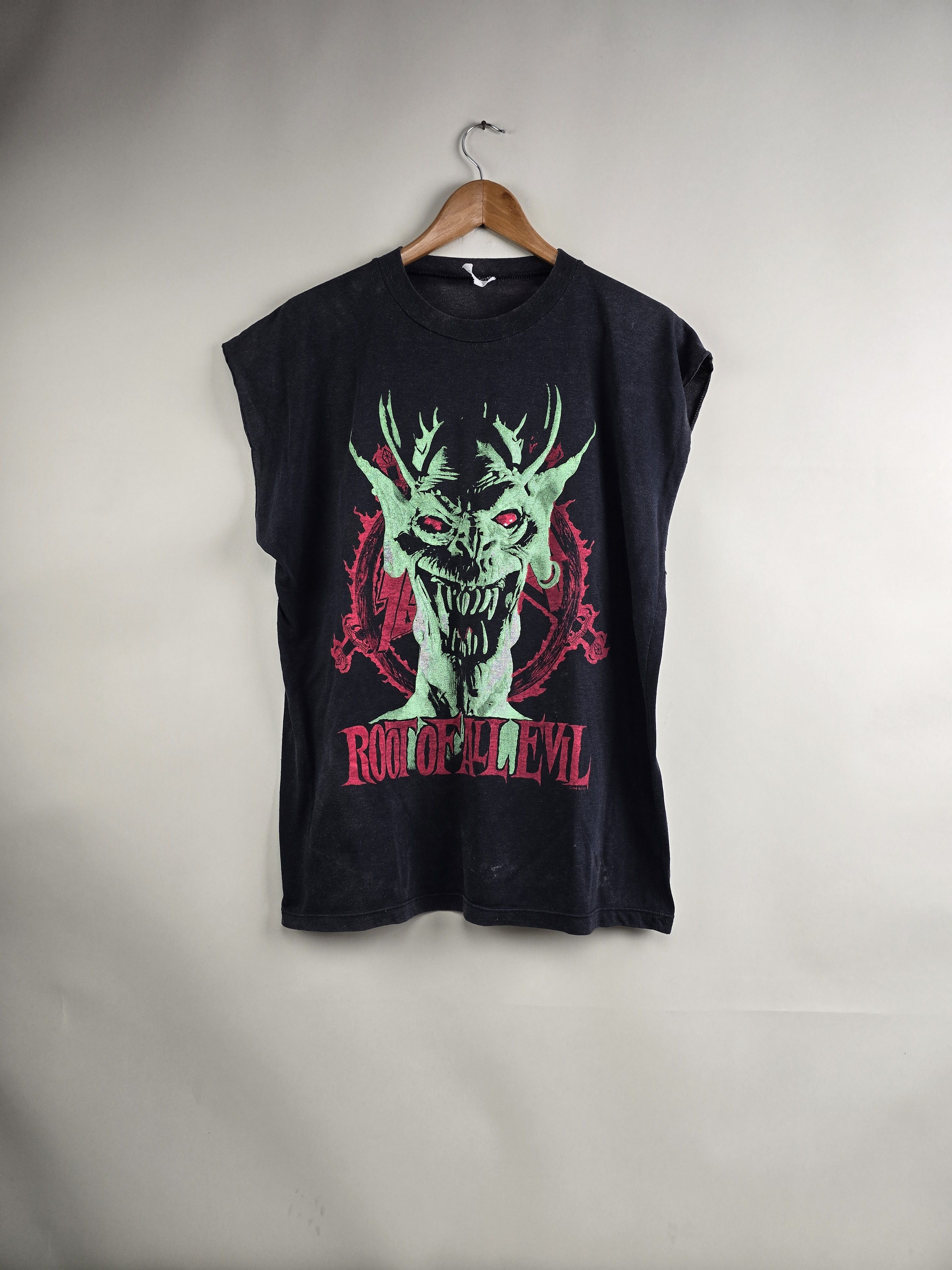 image of Band Tees x Slayer 1988 Slayer Root Of All Evil Chopped XL 22" 28" in Black, Men's