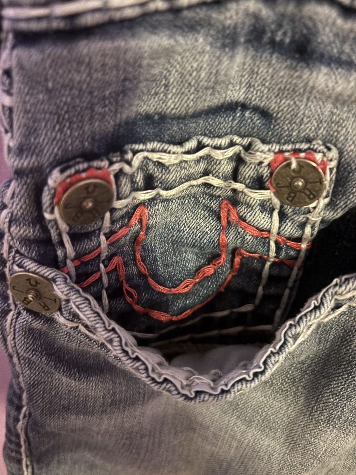 True Religion True Religion Blue/Pink Horseshoe Relaxed Straight Shorts Size US 33 - 3 Thumbnail